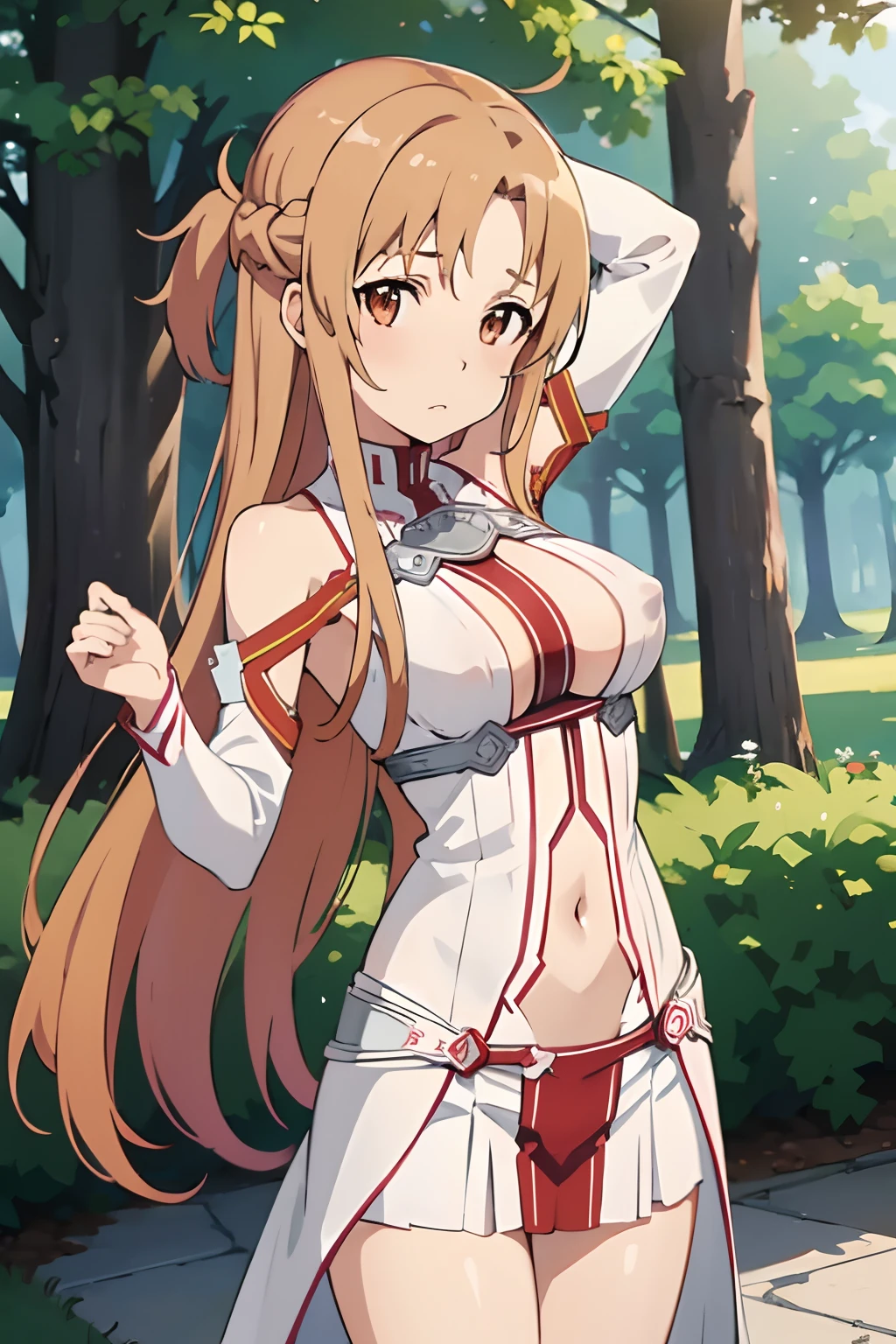 {asuna yuuki(sword art online)}, 1girl, ​masterpiece、top-quality、NSFW, {seminude、toppless、pink nipples、Naked Dance、Metamorphosis、A slender、