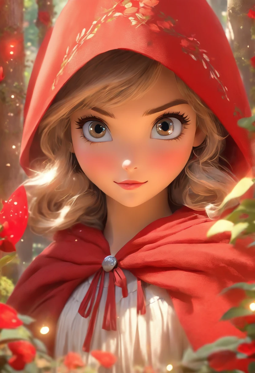 A girl in a storybook garden,illustration,beautiful detailed eyes,beautiful detailed lips,extremely detailed eyes and face,long eyelashes,(best quality,4k,8k,highres,masterpiece:1.2),ultra-detailed,(realistic,photorealistic,photo-realistic:1.37),bright and vivid colors,soft natural lighting,3 different variants of little red riding hood,one girl,traditional theme with a modern twist,enchanted forest,whimsical atmosphere,magic elements,storybook-like style,beautiful nature scenery,dreamy lighting,elegant dress,girl with a cape and a basket,friendly animal companions,endless pathways,sparkling sunlight,playful shadows,emotional expressions,carefully painted details,delicate textures,peaceful and serene ambiance,fantasy artwork.
