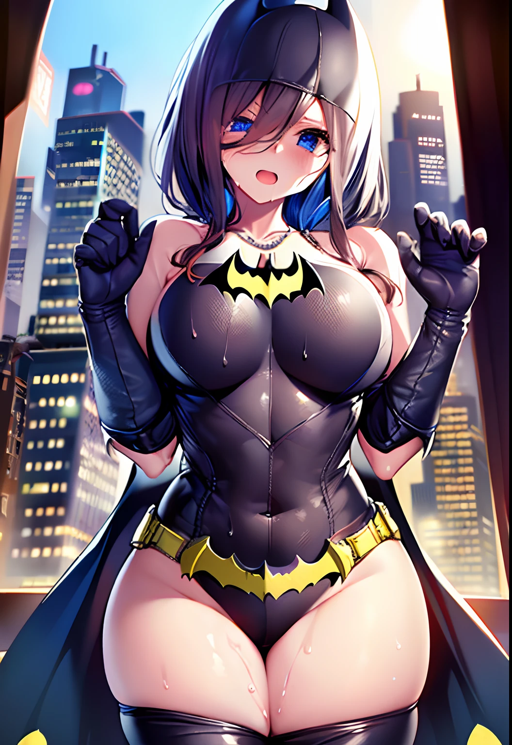 top-quality、Highly detailed anime super detail、​masterpiece、tre anatomically correct、Detailed hand、(Mother 1.6)、8K、I love my tides、sexual excitement、Upper line、huge-breasted、thighs thighs thighs thighs、cold sweat、Sweat profusely、Friendly face、Stuffiness、Foreplay、(Batman clothes:1.6)、Moisturizing skin、(Drenched body:1.3)、Detail Eye、NSFW、erotick、Glossy lotion on the head、oppressive、Best Necklaces、cum on、Stuffiness、Lustrous hair、Throwing kisses、Wink、hair on the crotch、、 Vibe insertion、Autumn sky、masturbation、Streaks in the crotch、Frontal view、