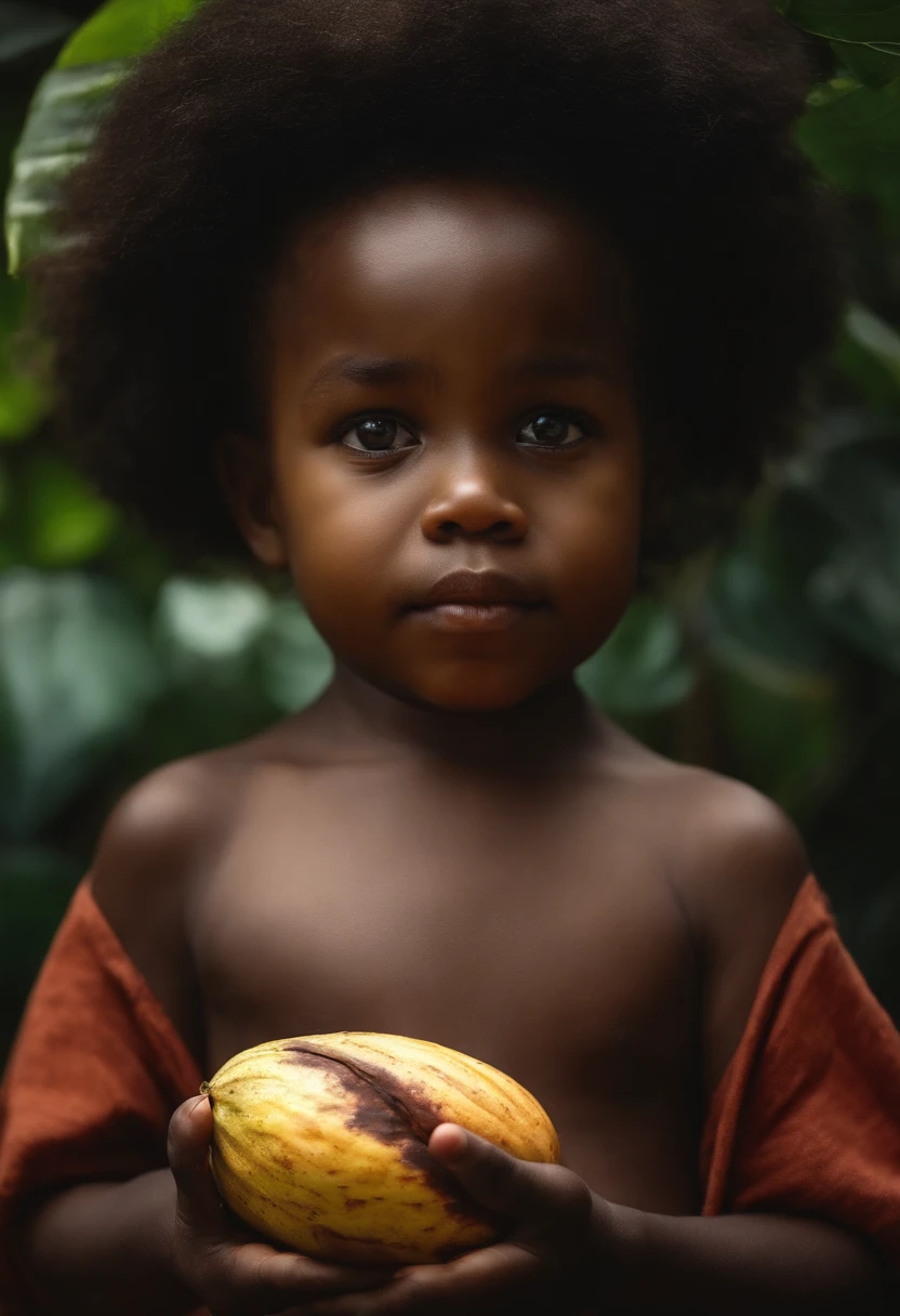 black  holding cocoa fruit