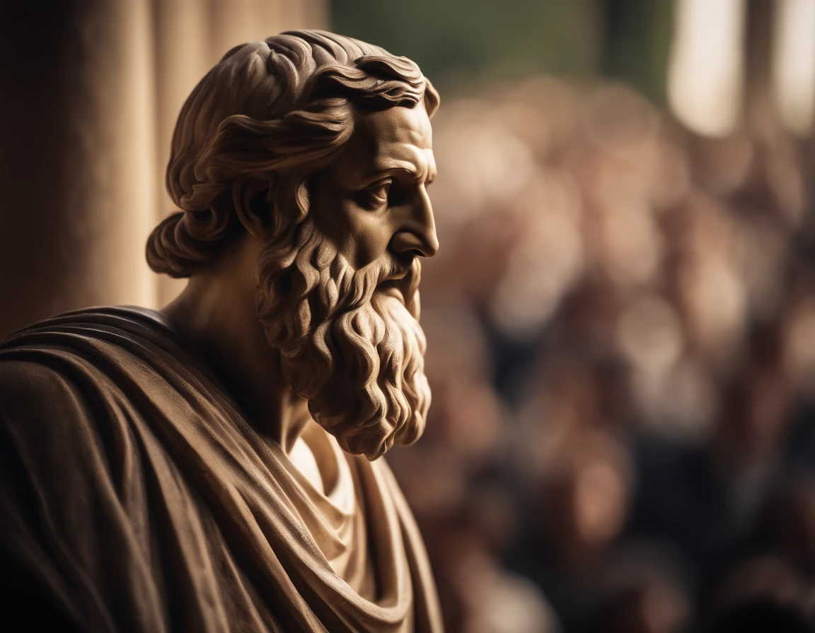 Make a high-resolution image of the Greek philosopher Plato taking into account the setting of that time
