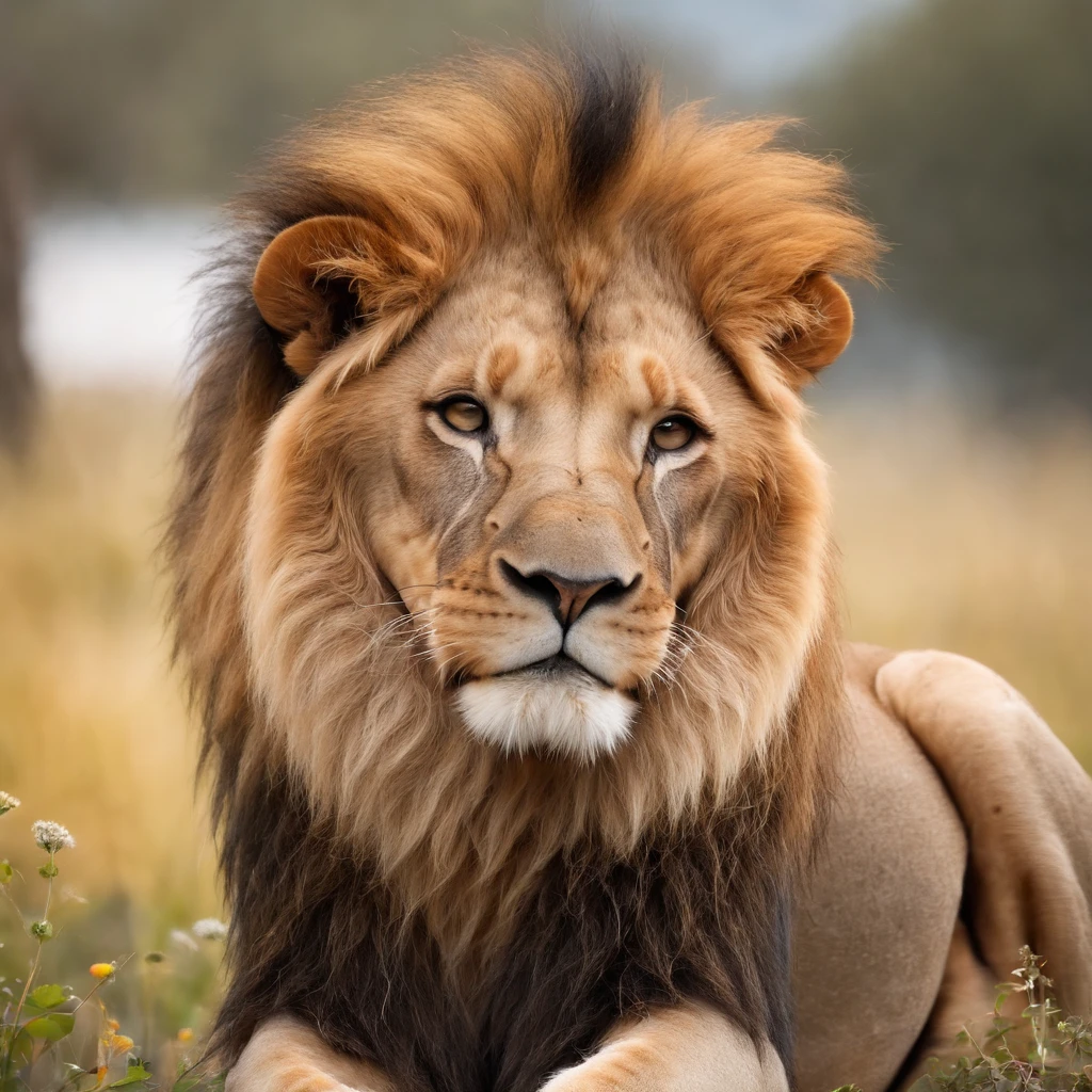 dandelions, rugiendo, Mostrando su feroz boca abierta, Caminando sobre la hierba con una roca en el fondo, Pintura de Derek Zabrocki, Unsplash, Arte digital, Rey de la Selva, with a lion's mane, Mirada orgullosa, Hacer una pose majestuosa y caliente , Aslam Lev, Medio lev, Full-body 2D Lion, Mirada orgullosa, Arte digital foto animal, lion's mane, Boca sangrienta, dientes sangrientos