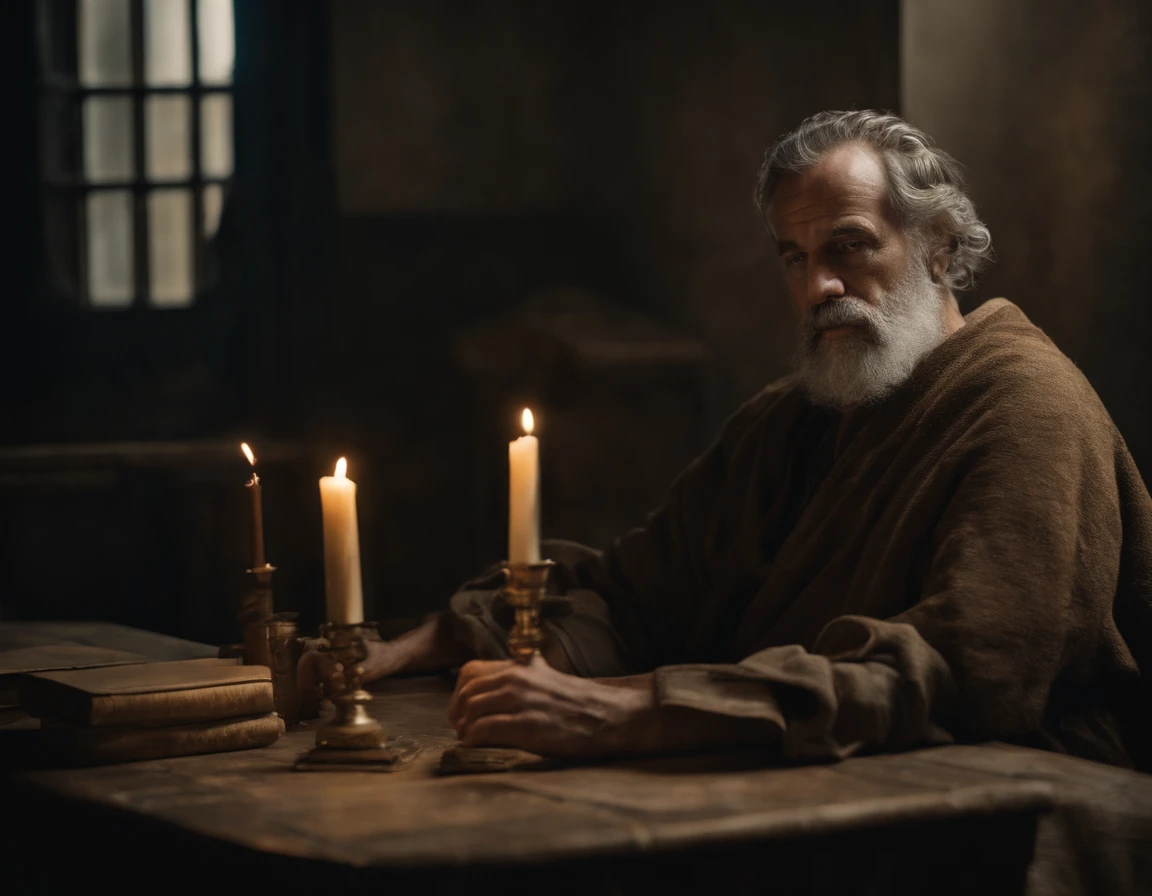Make a high-resolution image of the Greek philosopher Plato taking into account the setting of that time