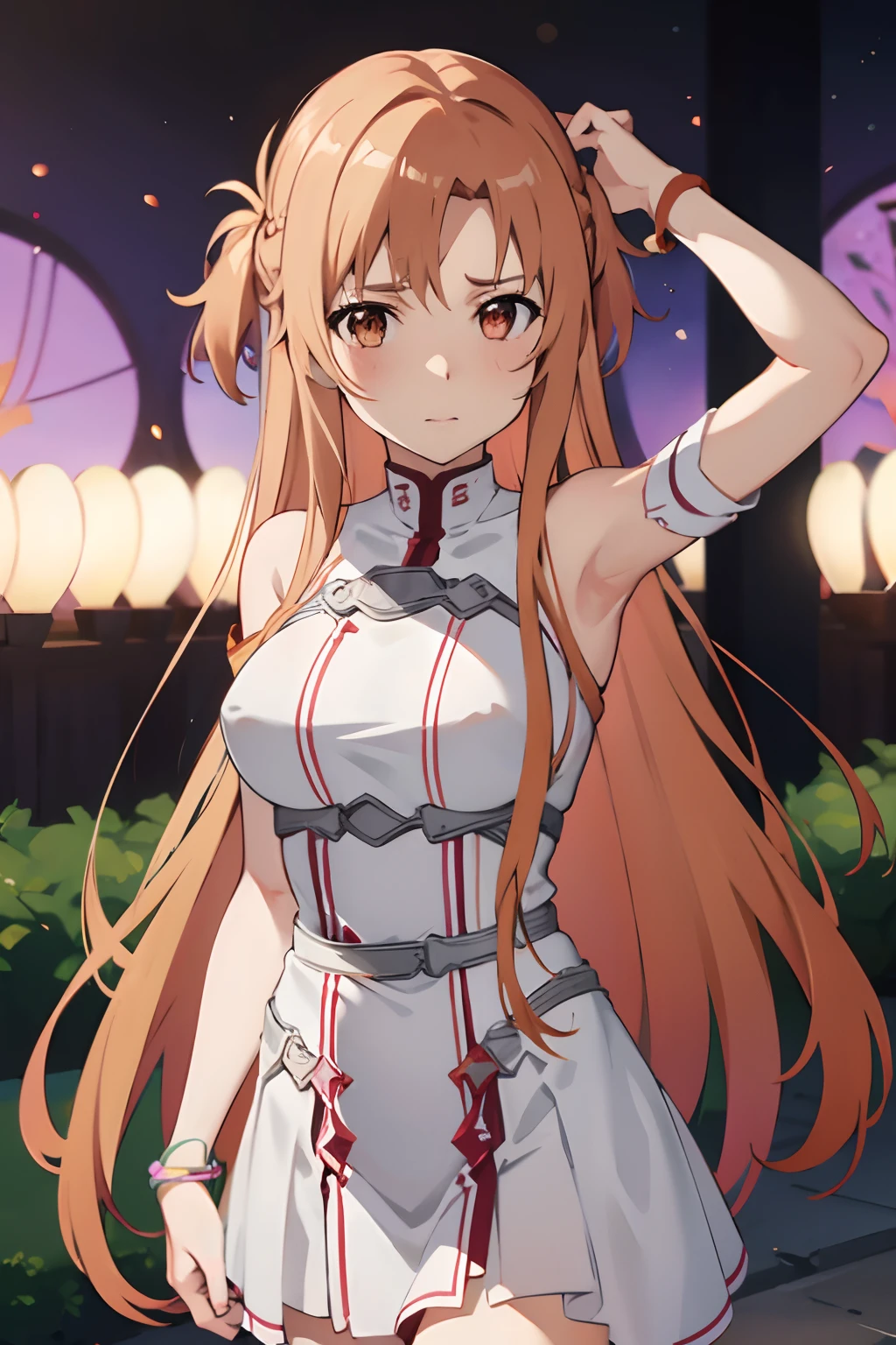 {asuna yuuki(sword art online)}, 1girl, ​masterpiece、top-quality、{NSFW},nsfw, {fullnude}、fullnude、{tits out}、{pink nipples}、{pink areolas}、{{Naked Dance}}、A slender、Lewd、{Lower grade}、vagina,