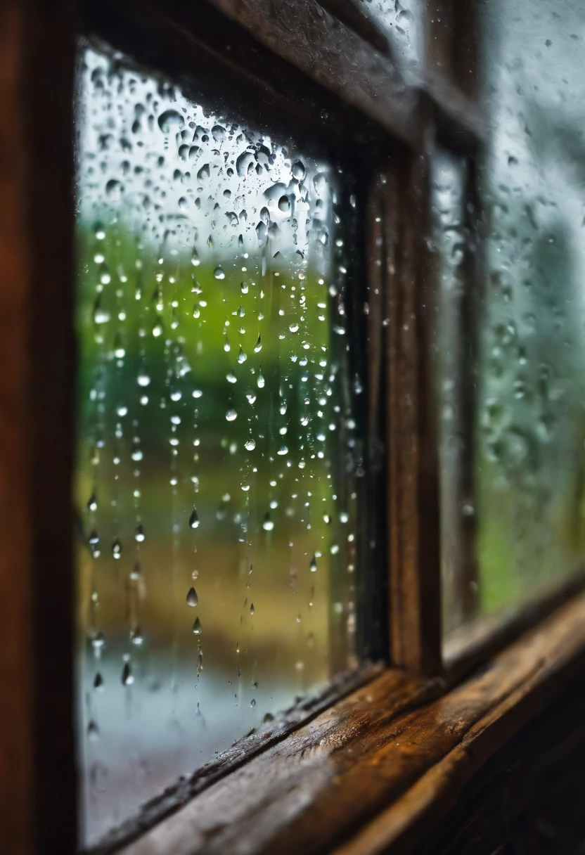 Illustration with raindrops on window glass