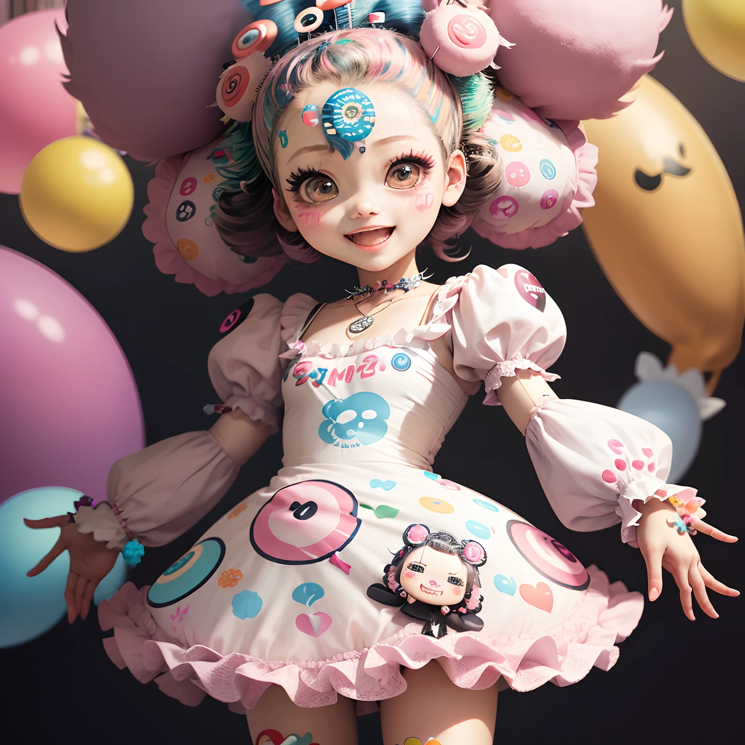 masterpiece、top-quality、ultra-detailliert、(Chibi Chara:1.2)、(decora-kei puff sleeves dress:1.6)、Open your mouth and smile、Standing