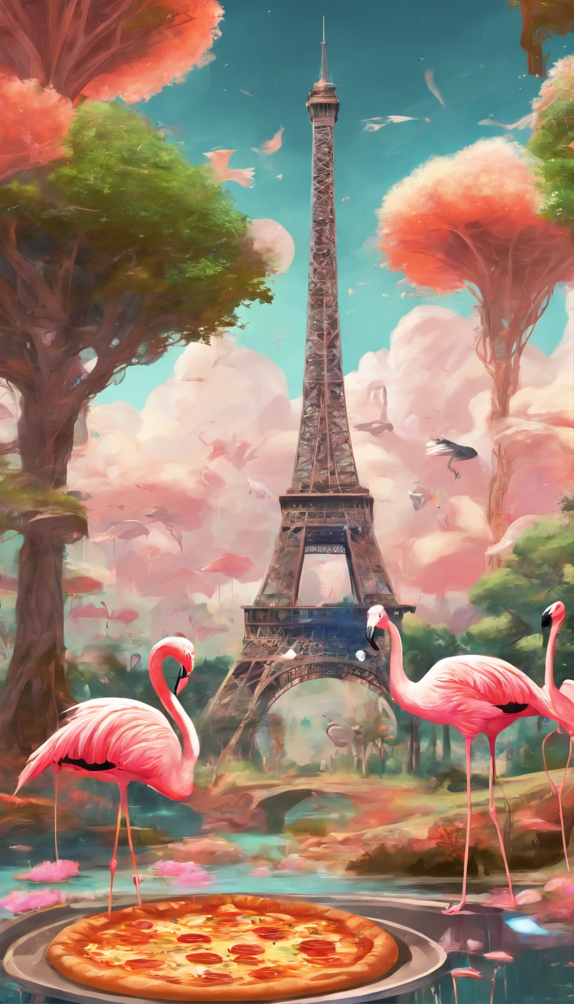 nature (flamingos, Baobab tree), iconic landmarks (Eiffel Tower), space (Venus), technology (World Wide Web source code NFT), and food (world's largest pizza).