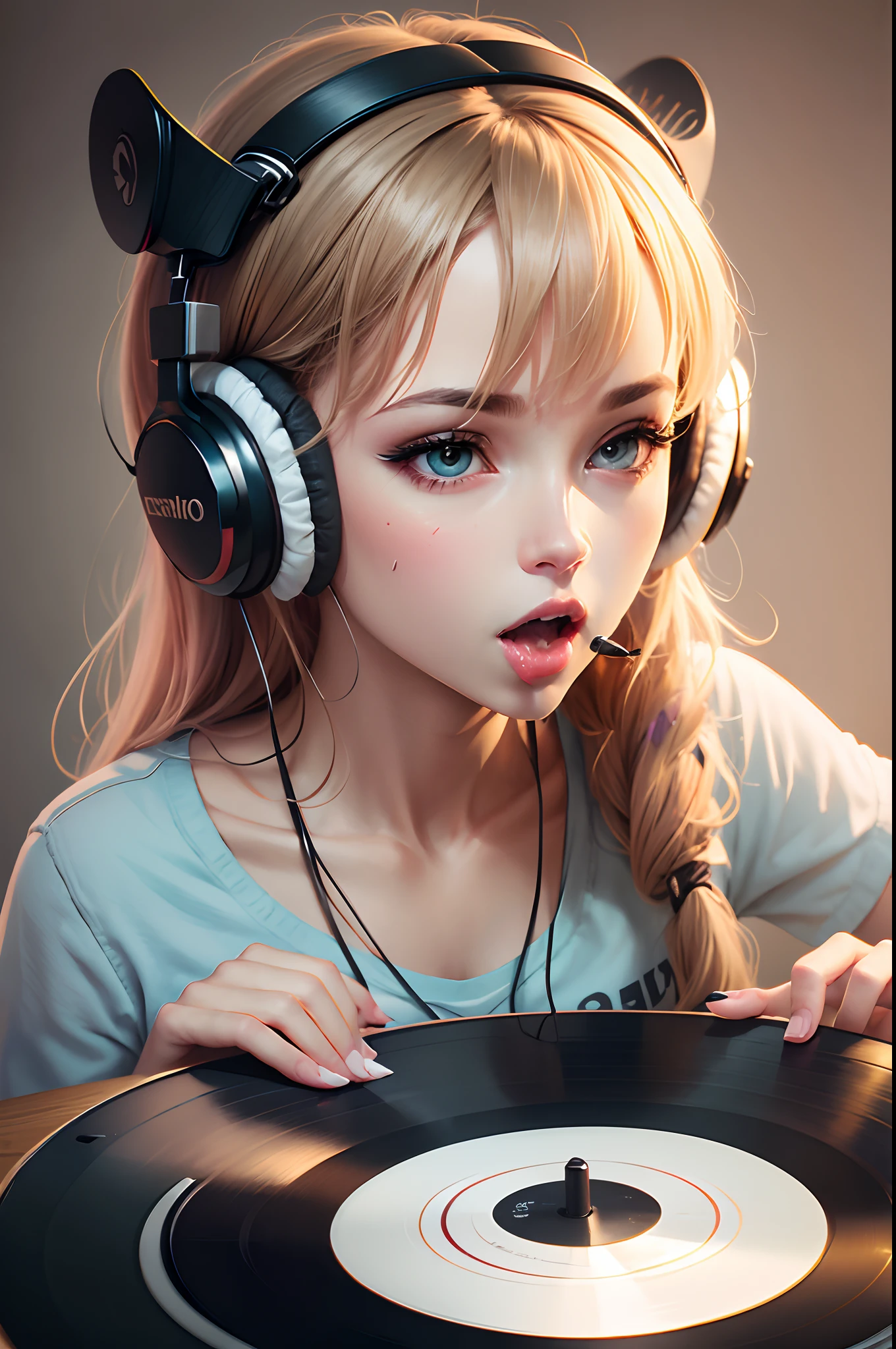 redesign the mouth without any objects near it and change the headphones to a newer version with a more realistic one