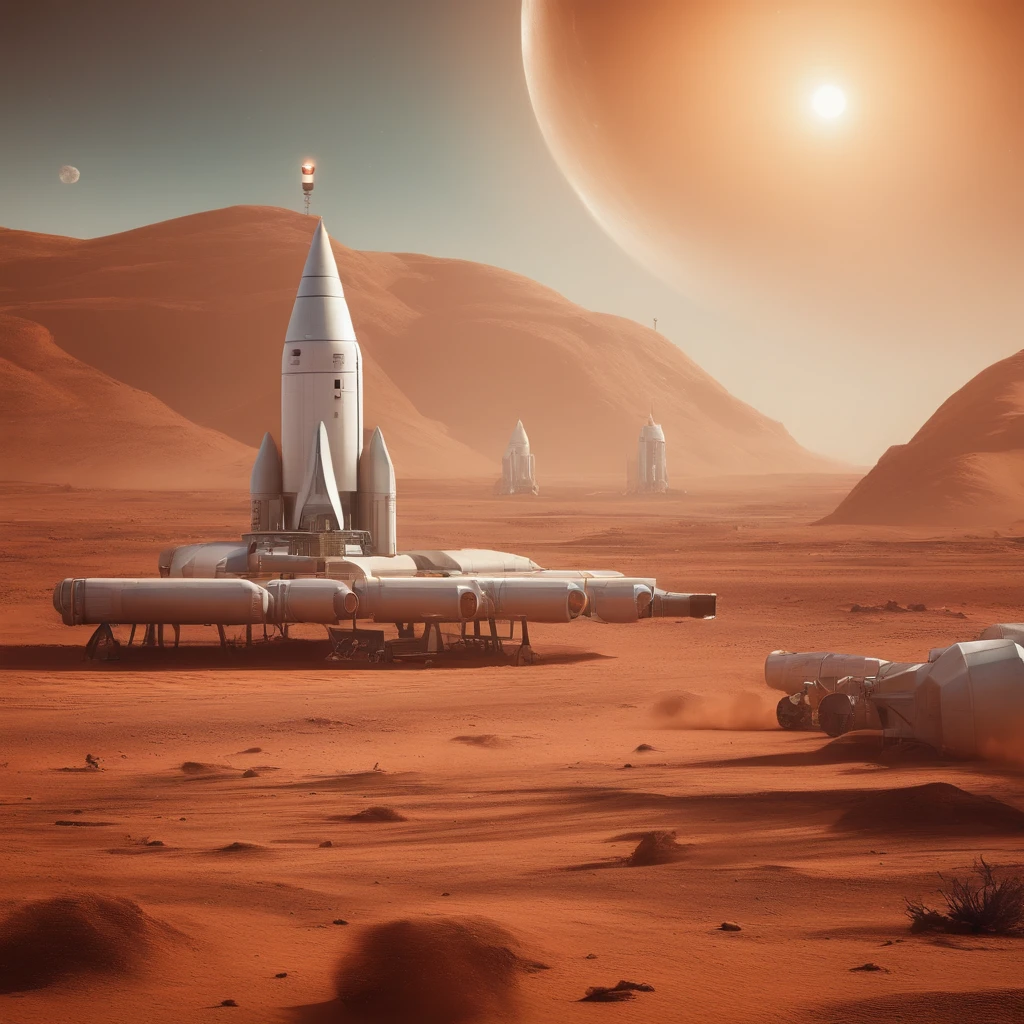 Soviet colony on Mars: rockets take off in the background
