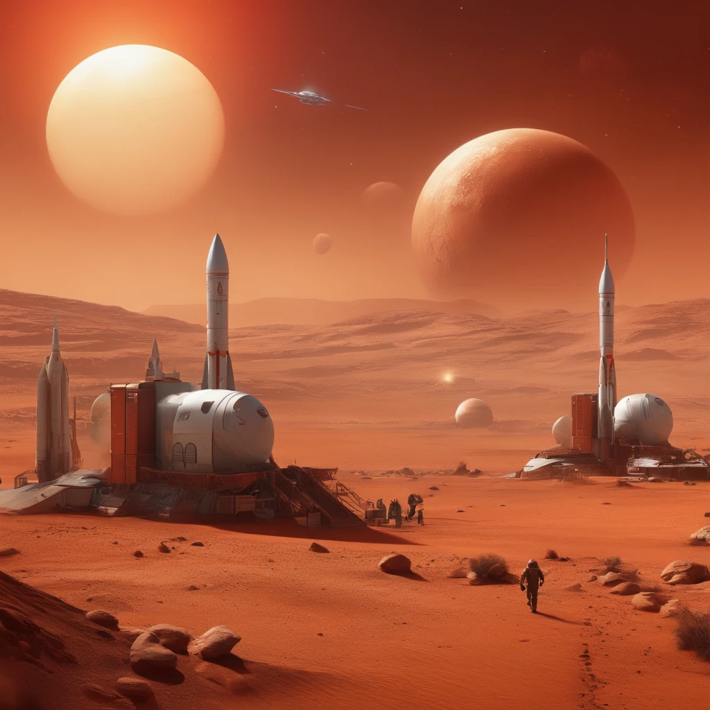 Soviet colony on Mars: rockets take off in the background