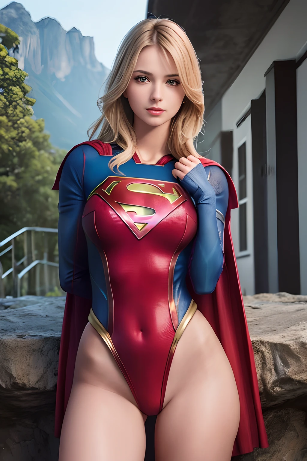 (Supergirl, erotic expression, Perfect female American goddess girl, incredible, beleza estonteante) Corpo da menina definido, pele clara, cabelos claros, olhos verdes, Rosto bonito perfeito, seios perfeitos: 1.5, (corpo muscular: 1.1), Flexible Body , vestindo fantasia ((Supergir)) sexy swimsuit stuck in her pubic hair, Ela usa uma saia mostrando sua calcinha transparente ultrafina presa nela )), armadura, seios enormes e longos saindo de suas roupas, grandes seios longos destacando o decote, bunda gostosa, erotic image, (Erotic Armor Supergirl, calcinha molhada), profundidade de campo, Cinematic lighting, reflection light, melhor qualidade, disco duro, 16k, UHD, anatomicamente correto, piece of master, alta qualidade, High, Hard disk, Realistic photo, ultra detalhado, ((foto perfeita, foto tirada de baixo para cima mostrando a calcinha enfiada por baixo da saia)), ,