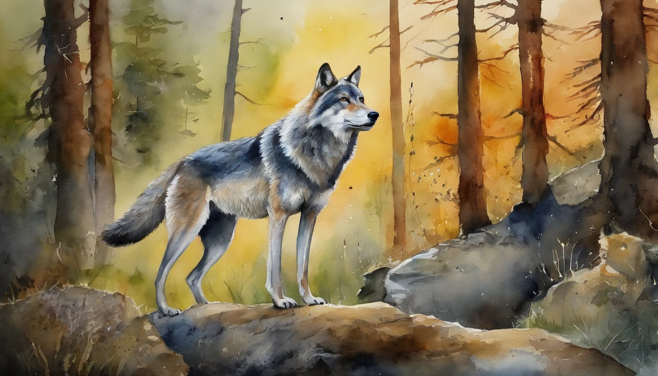 masterpiece, ((teenager male that lives in the forest)), segurando um cajado, walking in a mountain, surrounded by friendly wolves, (neve), roupas de pele, (indian), selvagem, fairytale ::n_ one leg, body deformation, small wolf
