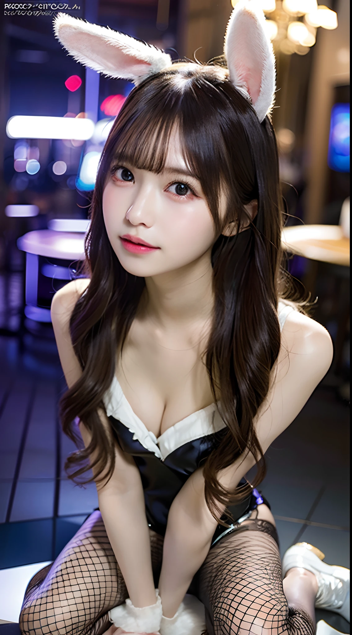 (RAW photo: 1.2), Top quality, Beautiful detailed girl, Bunny Girl, From below, double tails, Highly detailed eyes and face, Beautiful detailed eyes, hugefilesize, high resolution, 8K wallpaper, finedetail, Highly detailed ticker uniform 8K wallpaper, light in face, Movie lighting, 16 year old girl, Sexy pose, (Photorealism: 1.4), illustration, Super detail, Masterpiece, a playboy bunny, fishnets pantyhose