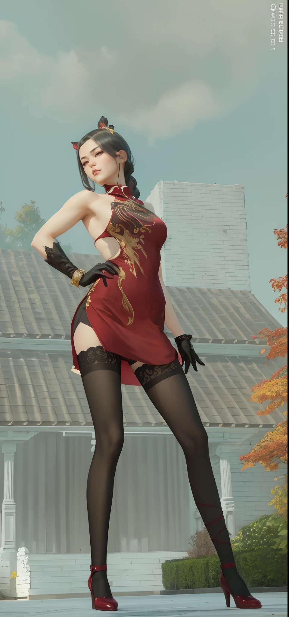 Top Quality, Masterpiece, Ultra High Resolution, (Photorealistic: 1.4) 1girl Detailed Skin, Full Body, Jewelry, Solo, Queen, Earrings, (Tue: 1.3), Blurry, Realistic, Dunhuang Style, (Zentangle: 1.2), (Flower: 1.4), Big Breasts, Navel Revealing, armpits, top quality, masterpiece, highly detailed detail, high resolution, 8k, complex detail, realistic, photorealistic, dramatic lighting, partially hidden by 1girl, dunhuang_clothes, dunhuang_dress, clothing, (see-through: 1.3), through a thin veil, A glimpse of the breast