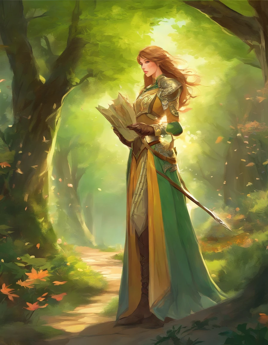 A young nobleman acting as an attendant to a knight, esquire overloaded with multiple weapons, backpack, canteen, and equipment following a hero along a road, armour-bearer, sidekick.
Medium: highly-detailed, hand-drawn illustrations
Additional Details: lush green landscape, vibrant flowers alongside the road, scattered fallen leaves, gentle sunlight filtering through the trees, subtle breeze, a small river flowing nearby
Image Quality: (best quality, 4K, highres, masterpiece:1.2), ultra-detailed, realistic:1.37
Art Style: fantasy, medieval
Color Palette: earthy tones with pops of green and gold
Lighting: warm, soft sunlight casting a gentle glow on the scene