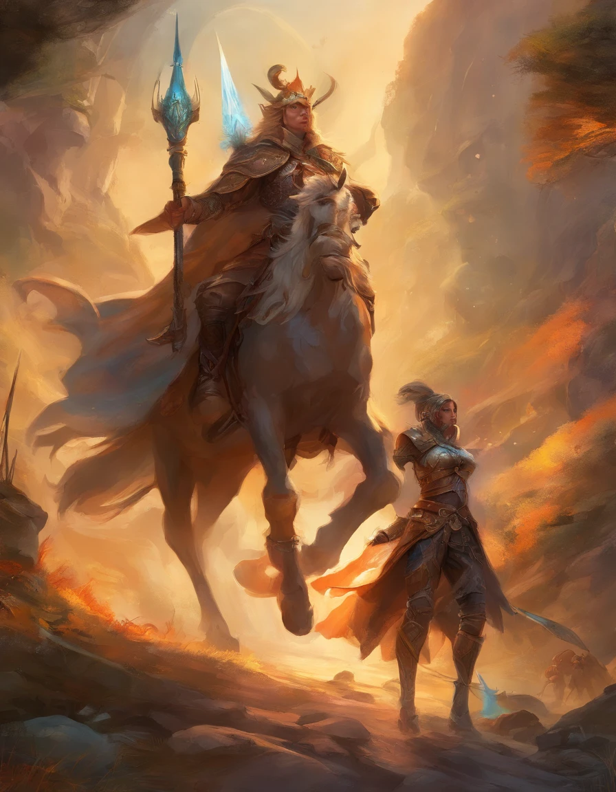 Um jovem ajudante de um cavaleiro, escudeiro, Overloaded with multiple weapons, mochila, cantina, and equipment following a hero along a road, carregador de armadura, companheiro.