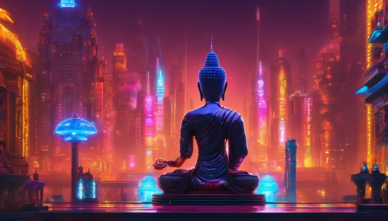 Super giant mechanical Buddha statue,Multitudes adoradoras,en estilo steampunk,Super-fino,8k,Obras de maestros,Meticulous mechanical representation,OC renderizador,