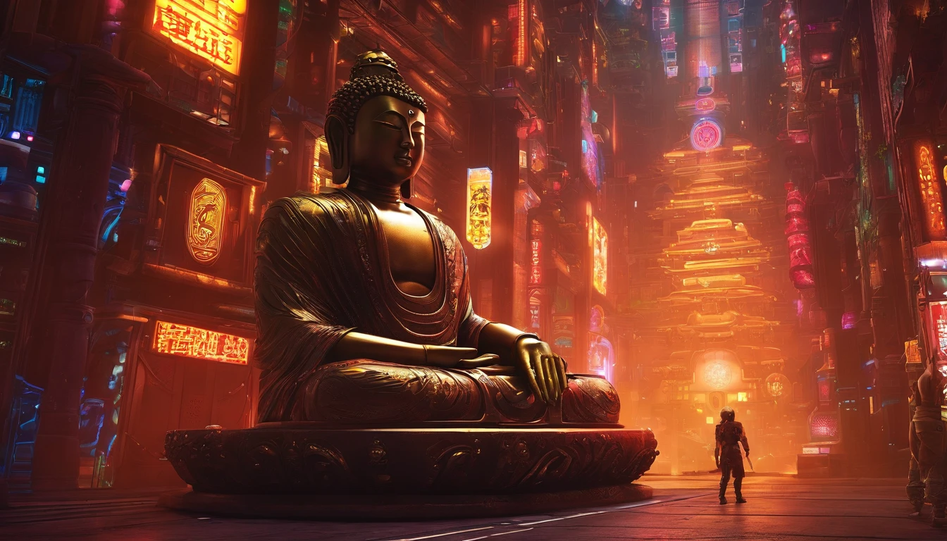Super giant mechanical Buddha statue，Multitudes adoradoras，en estilo steampunk，Superfina，8k，Obras de maestros，Meticulous mechanical representation，OC renderizador，