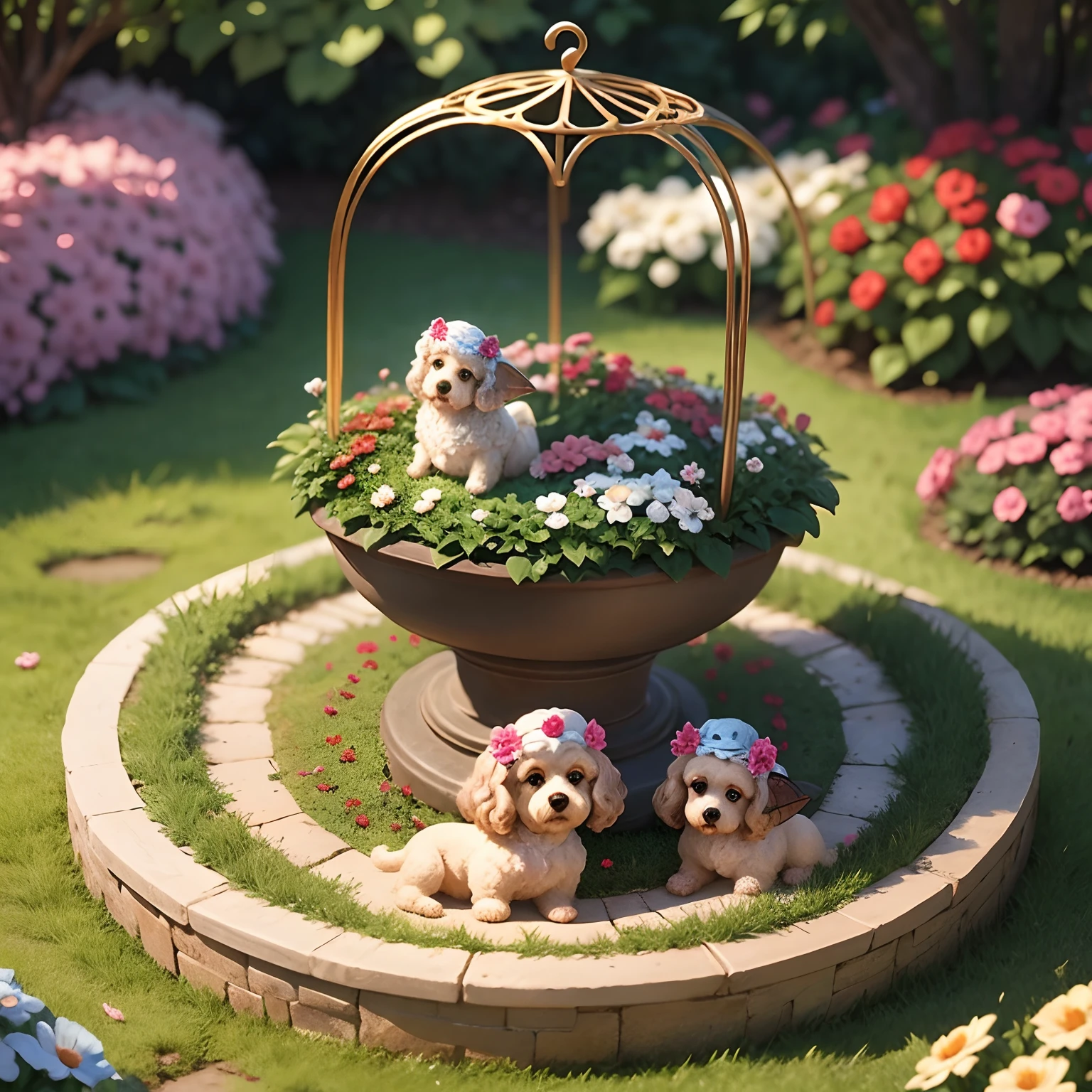 Maltese poodle fairy garden