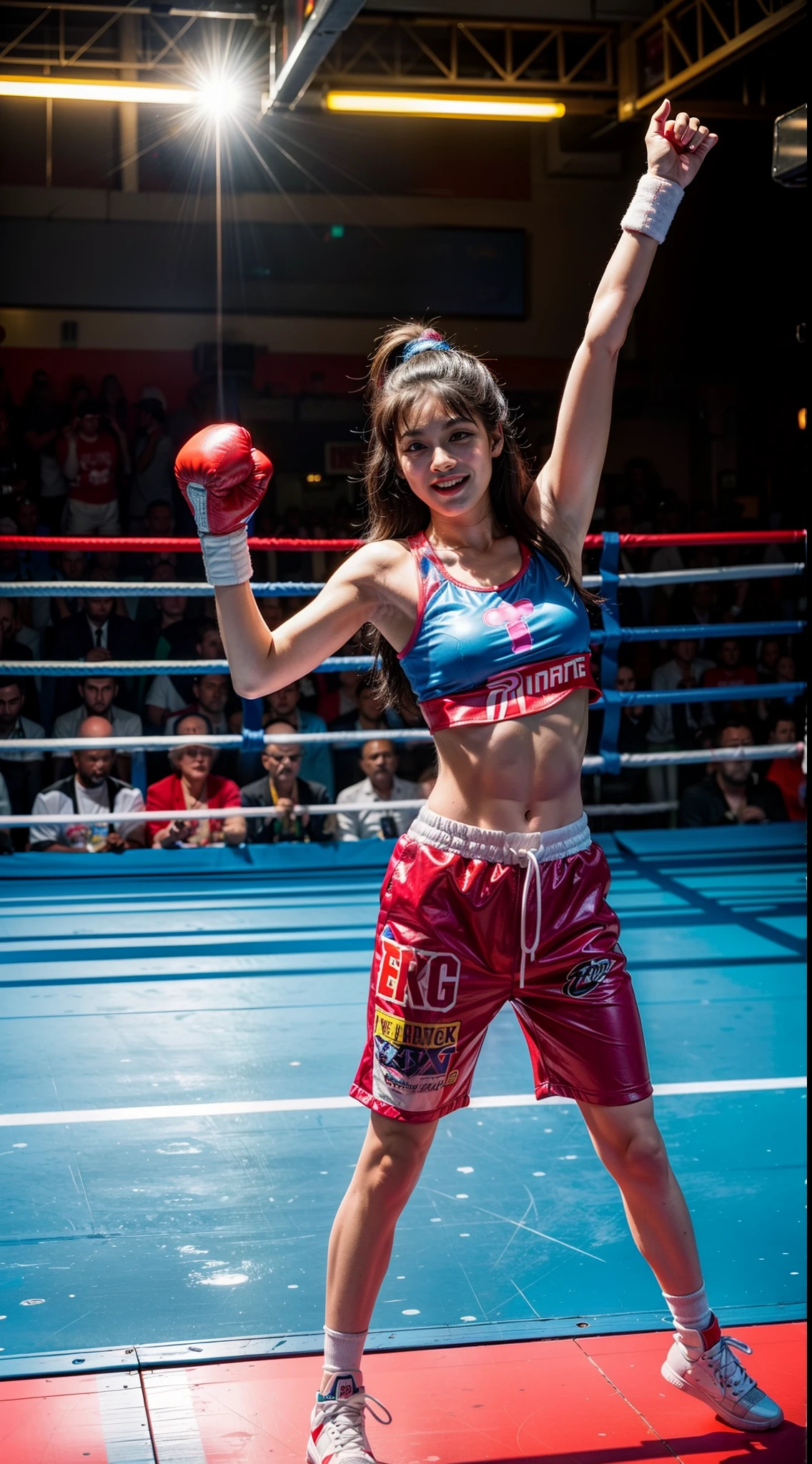 Boxing fashion, vibrant boxing scene, groovy style, nostalgic ambiance, energetic arcade floor:0.2 groovy image of a man sporting an 80s outfit, immersed in the vibrant atmosphere of a boxing. His attire reflects the fashion trends of the era, soft patterns. The arcade scene is alive with pulsating lights, a lively ring boxing floor, and people moving to the rhythm of the bate. The nostalgic ambiance transports viewers back to the vibrant and energetic era of the 80s, capturing the spirit of fun, freedom, and self-expression that defined the arcade culture, black long hair, midshot, centered image, ultra detail, extremely face detail, extremely eye detail