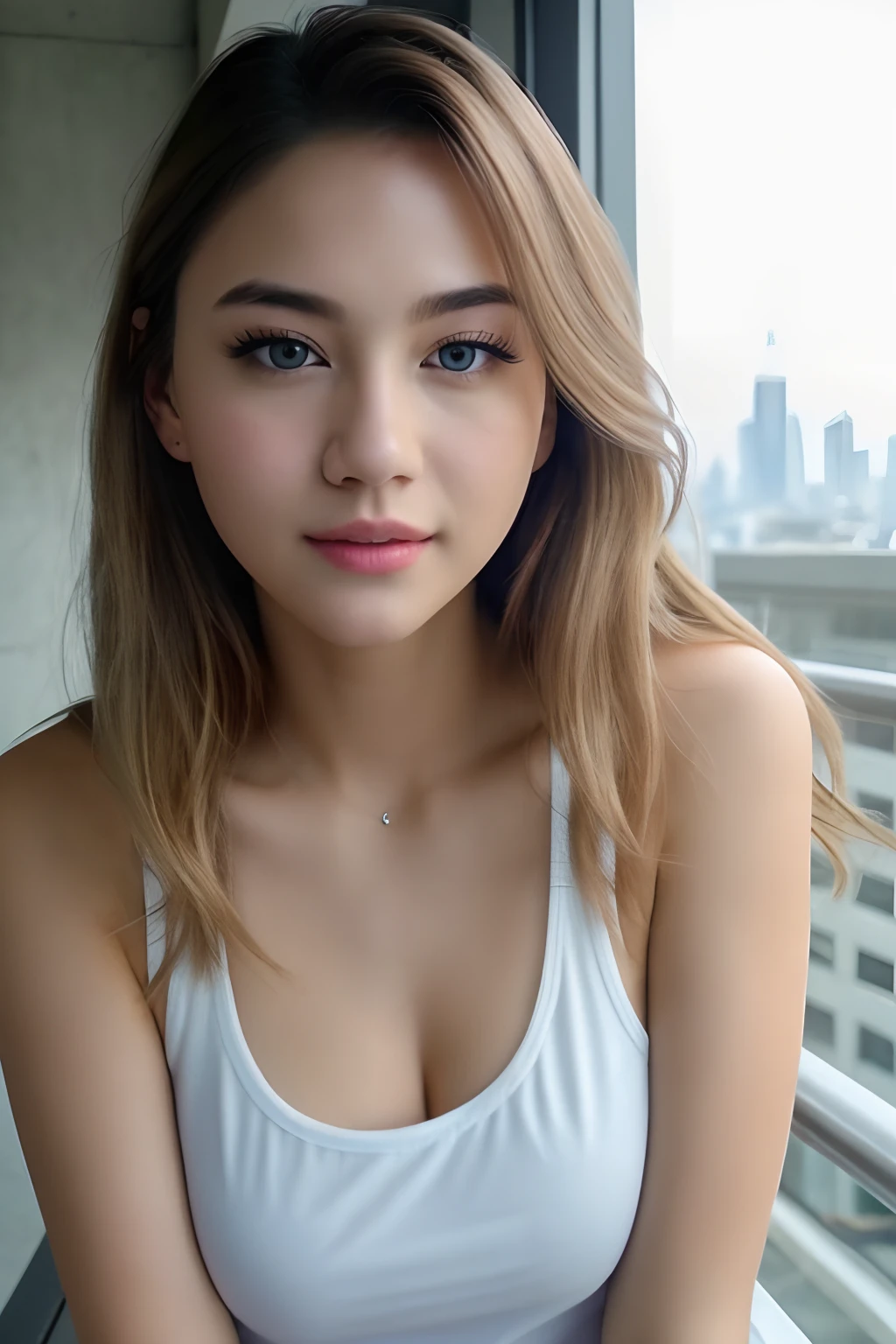 Beautiful girl, wearing a shirt, big boobs, natural boobs, under the shirt