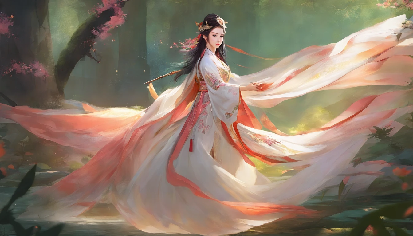 A woman dressed in traditional clothes rides a horse through a bamboo forest, Hanfu, palace , Uma em Hanfu, Hanfu branco, wuxia, wuxia de corpo inteiro, vestindo roupas chinesas antigas, xianxia fantasia, com roupas chinesas acient, Chinese Costume, Anime Garota Cosplay, Chinese style, Fantasia chinesa, traditional chinese, traditional Chinese clothing