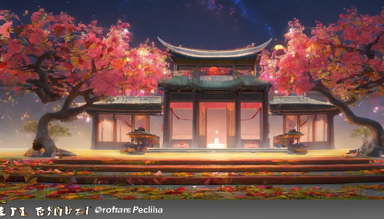tmasterpiece,ultrahigh-resolution,fotos fotorrealistas,a noite,Retrato de corpo inteiro de uma fada chinesa,rosto delicado,Delicate hair accessories,barefoot,Flutuar no ar,Olhe para a perspectiva,Huge palace,The Milky Way and the Giant Moon,Saia de gaze Hanfu,An Osmanthus tree,Osmanthus tremula,