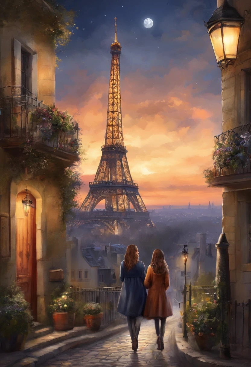 (8K、top-quality、masterpiece:1.2)、 (realisitic、Photorealsitic:1.37)、 ultra-detailliert、DJSODA、 1 girl in、full bodyesbian、Wearing a turtleneck sweater and skinny jeans、Standing in the streets of Paris with the Eiffel Tower in the background、 cute little、 Beautiful detailed sky、night, dark, moon, tiny chest、 beatiful detailed eyes、 (length hair:1.2)、 Floating Hair Novafrog Style、