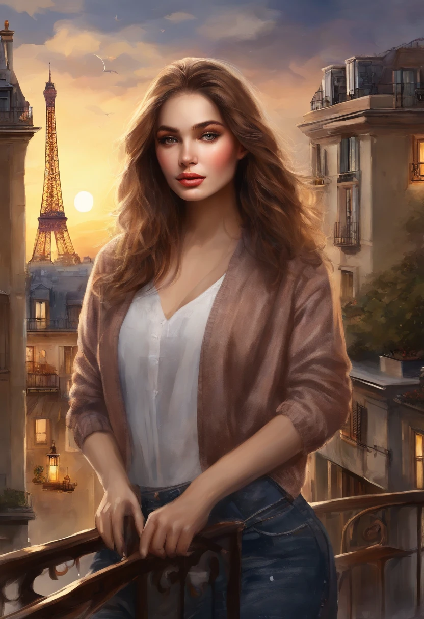 (8K、top-quality、masterpiece:1.2)、 (realisitic、Photorealsitic:1.37)、 ultra-detailliert、DJSODA、 1 girl in、full bodyesbian、Wearing a turtleneck sweater and skinny jeans、Standing in the streets of Paris with the Eiffel Tower in the background、 cute little、 Beautiful detailed sky、night, dark, moon, tiny chest、 beatiful detailed eyes、 (length hair:1.2)、 Floating Hair Novafrog Style、