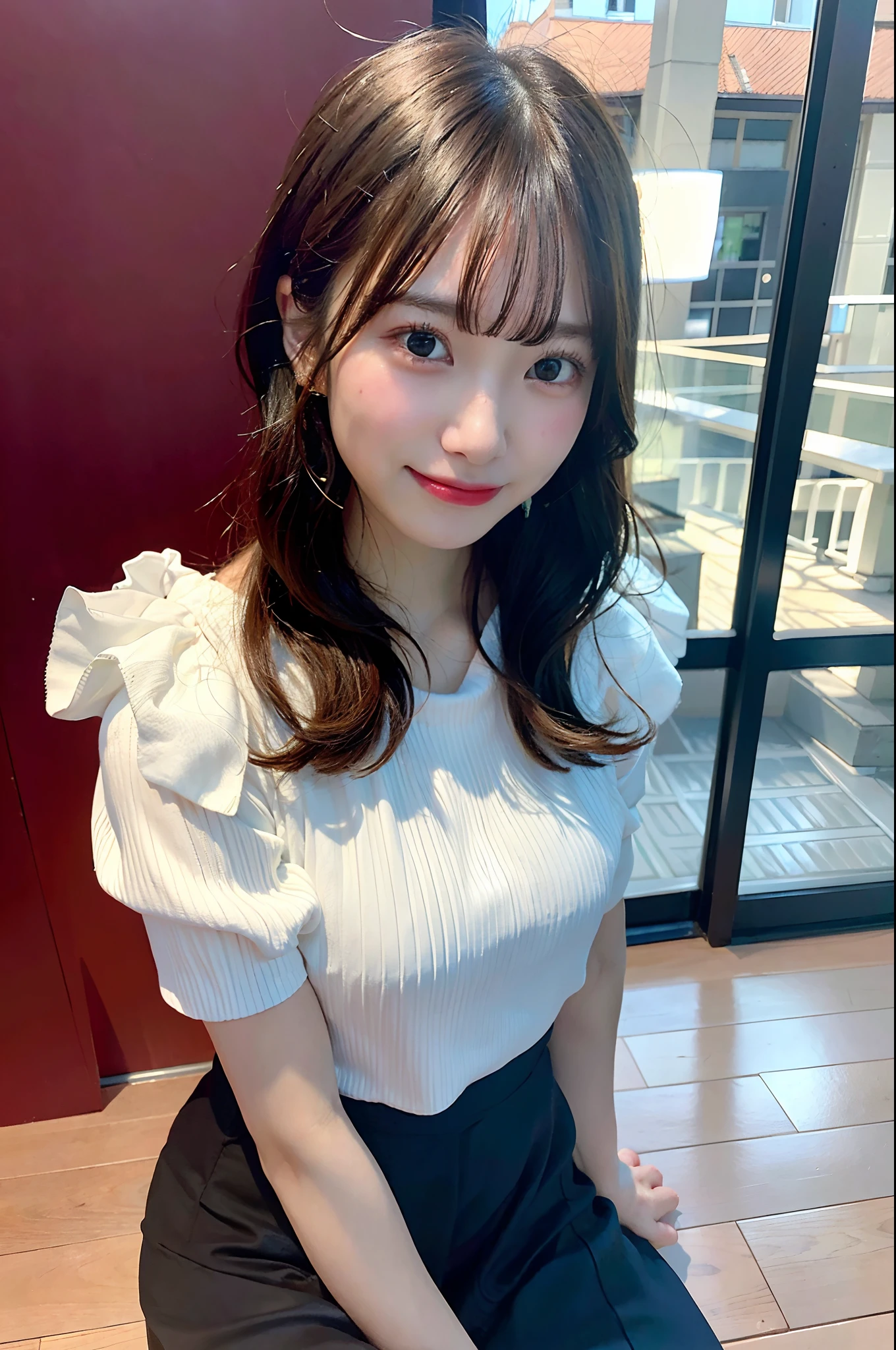 (top-quality、8K、32K、masuter piece、nffsw:1.2)、Kana Hashimoto、profile、(slim figure:1.2)、(s lips) 、、Yellow blouse、Colossal tits、二重まぶた、shinny skin、Realistic rays、mare、beauitful face、(A smile:1.3)、crouching down、(From above:1.2)、(a closeup:1.4)、blurry backround、(Front Focus)、(Dark: 1.6)、Fantasy Art、photoRealstic、Professional Lighting、extra detailed face、Award-winning、deep-shadows、