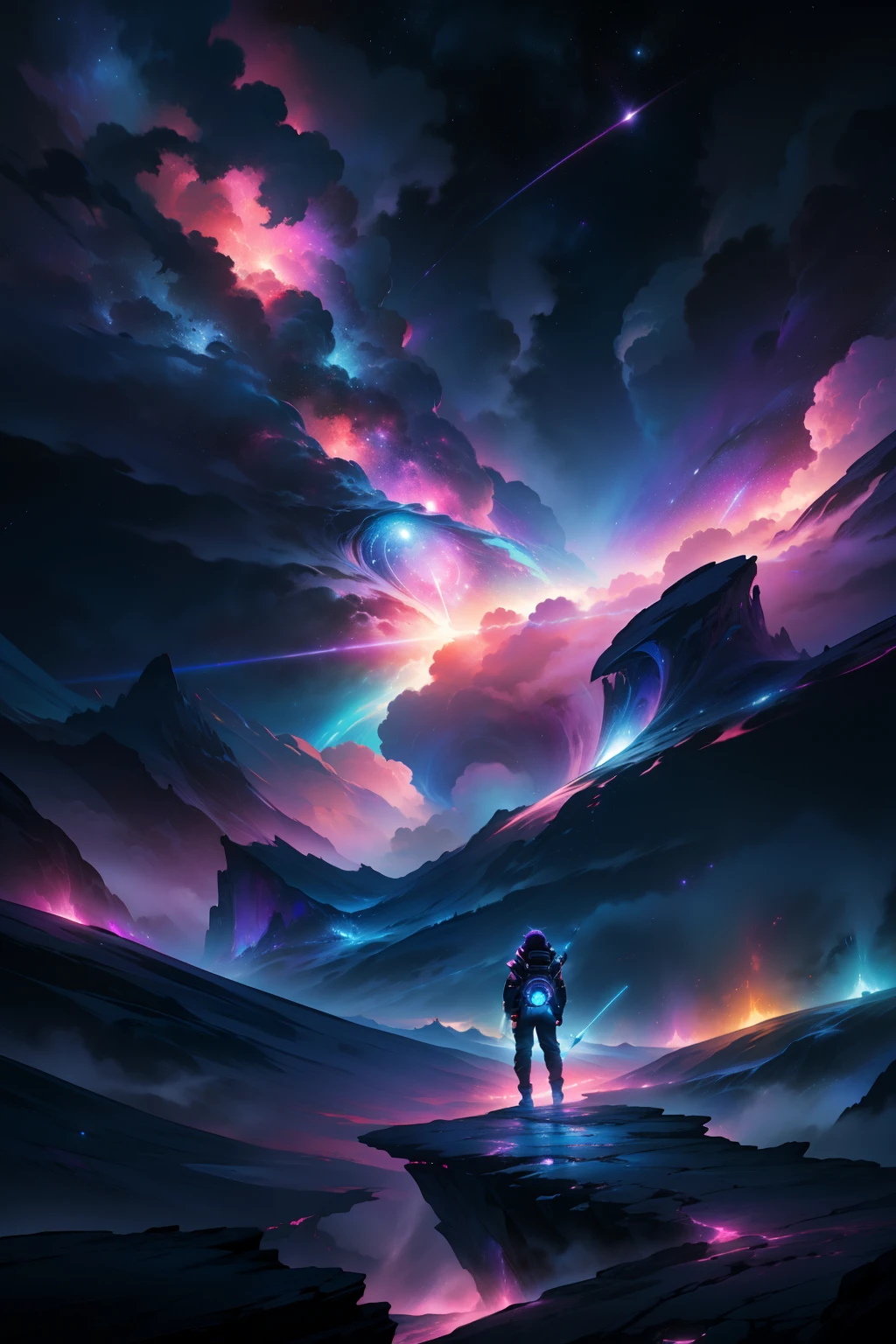 Create abstract images inspired by colorful nebulae. Using vivid shapes and colors、Depicts clouds of interstellar gas and dust, Create mysterious and enchanting scenes.