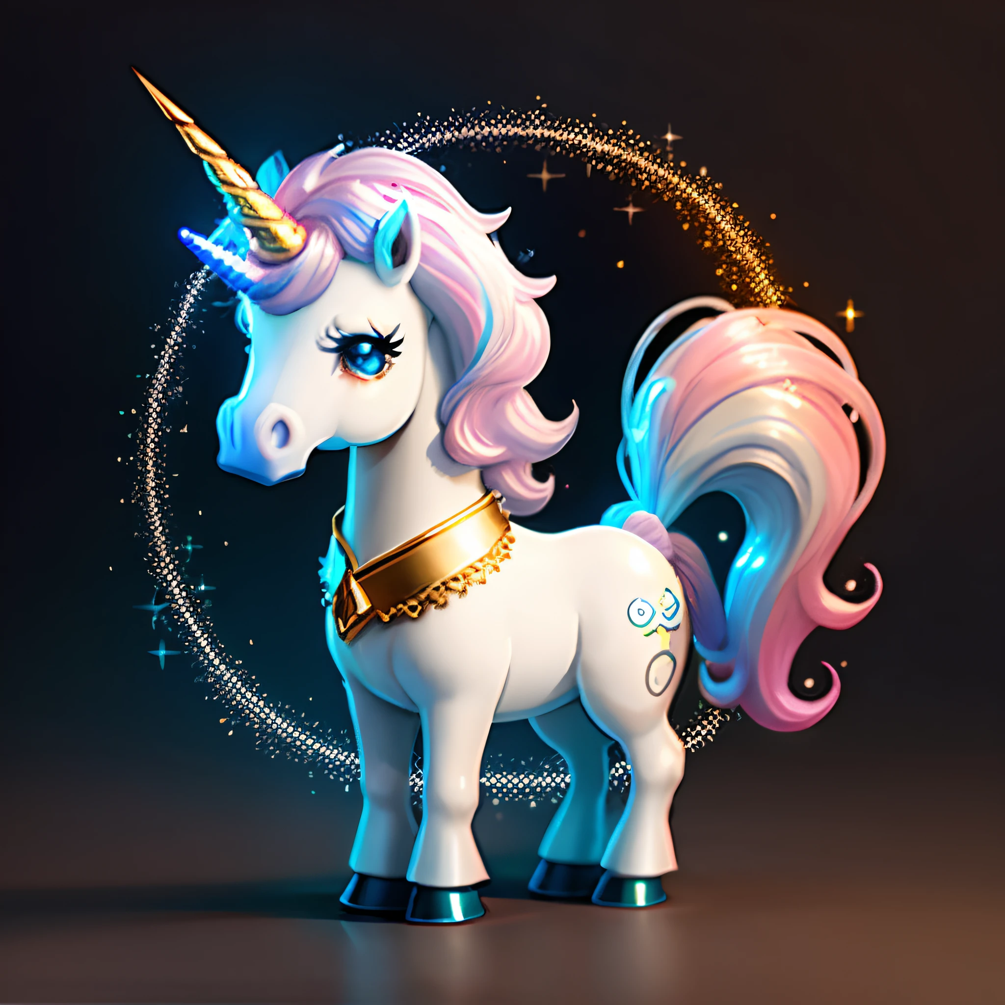 Cute ball shaped unicorn character has sparkling eyes