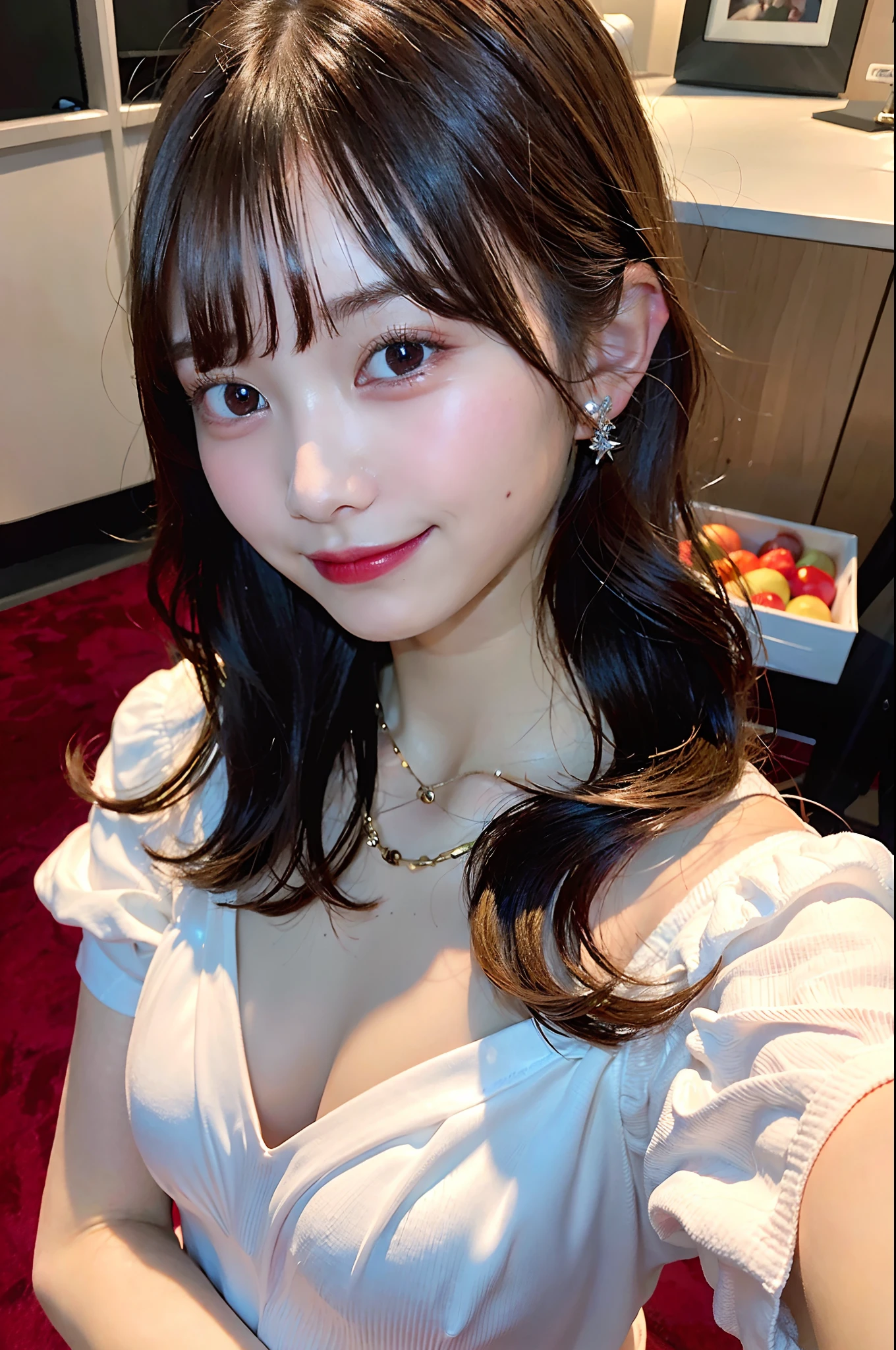 ((Photo Real:1.4, hyper realisitic:1.4, masterpiece:1.3, photorealistic:1.4, Smooth lighting:1.05, highest quality, RAW shooting, caustics, 8k, super detailed, ultra high resolution, cheerfulness:1.2, lens flare, table top, 1 girl, realistic skin texture, anatomically correct, accurate, super detail, textured skin, high quality, high details, best quality, high resolution, face focus, natural light, backlight, a bright light shines from above, finest real textured skins, professional writing, (low position), (Low - Angle), big, bust up shot)), (20 years old, cute, japanese, cleavage, (wearing piercing), (wearing necklace), (perfect necklace), (perfect piercing), (full body photo:1.5), (full-length dress: 1.1), (look at the camera with a smile), smiling with slightly showing teeth, neat and clean beauty, narrow-eyed, super fine face, ultra detailed face, detailed eyes, double eyelids, glowing skin, retinas, lip gloss, perfect bodies, perfect arms, Perfect fingers, perfect legs, perfect hair, wearing seamless bra, (wearing piercing), (wearing necklace), (perfect necklace), (perfect piercing), (layer cut bronde hair, ponytail, hair flutters in wind, hair bounces)), wearing a silver dress posing on a balcony, on rooftop tokyo night, set in tokyo rooftop, on future tokyo night rooftop, on rooftop