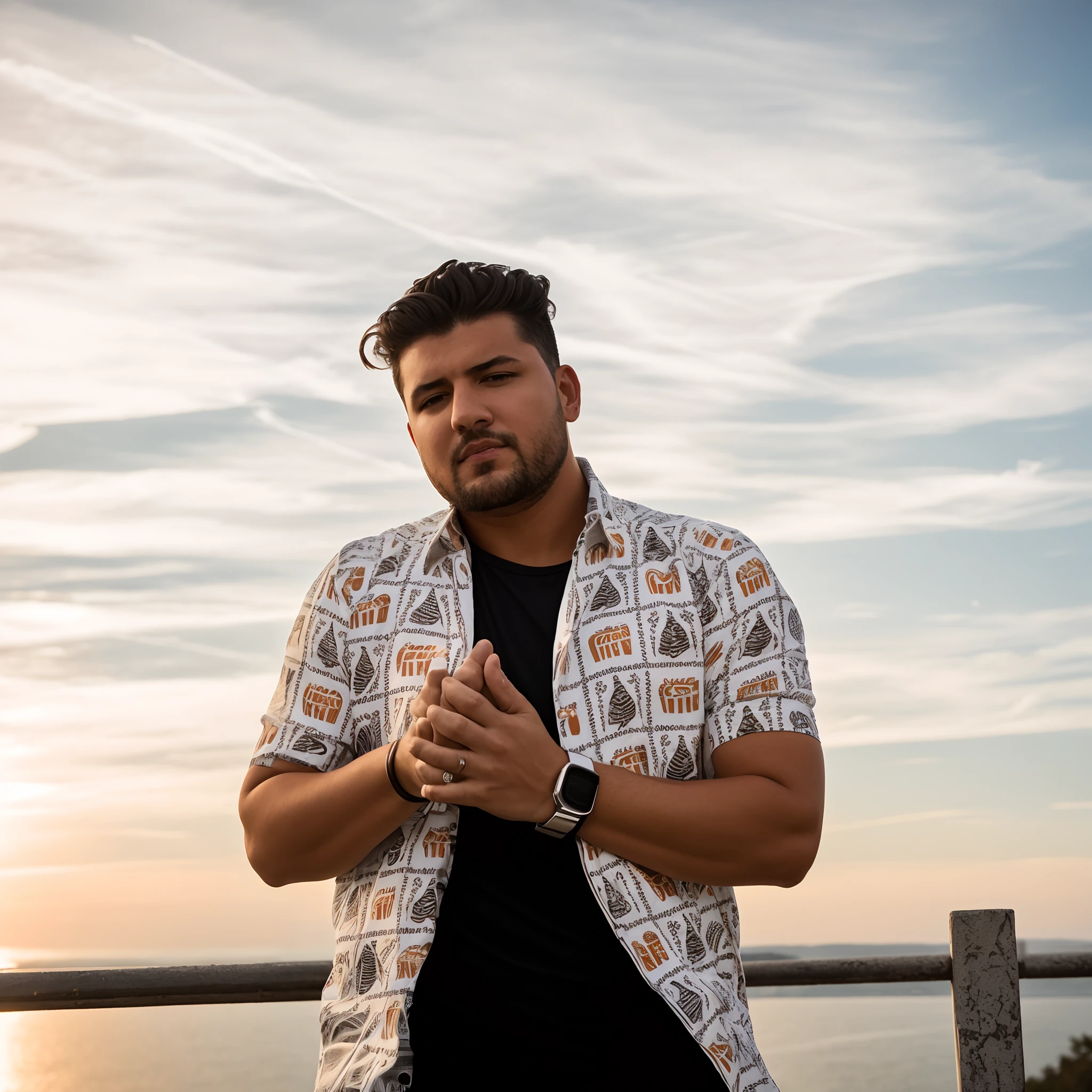 there is a man standing on a railing with his hands clasped, shot on sony a 7, taken with sony alpha 9, taken with canon 8 0 d, taken with canon eos 5 d mark iv, shot on canon eos r 5, shot on canon eos r5, taken with canon 5d mk4, taken with a canon eos 5 d , Absurd resolution, high resolution, (Meisterwerk: 1.4), Hyperdetail, 1Junge, Gesichtsfokus, Nacht, reifer mann, Erfolgreiche Person, Schwarzer Anzug, Jacke, white shirt, ernster und kalter Gesichtsausdruck, Sitzen in einem Luxusauto (1.3),