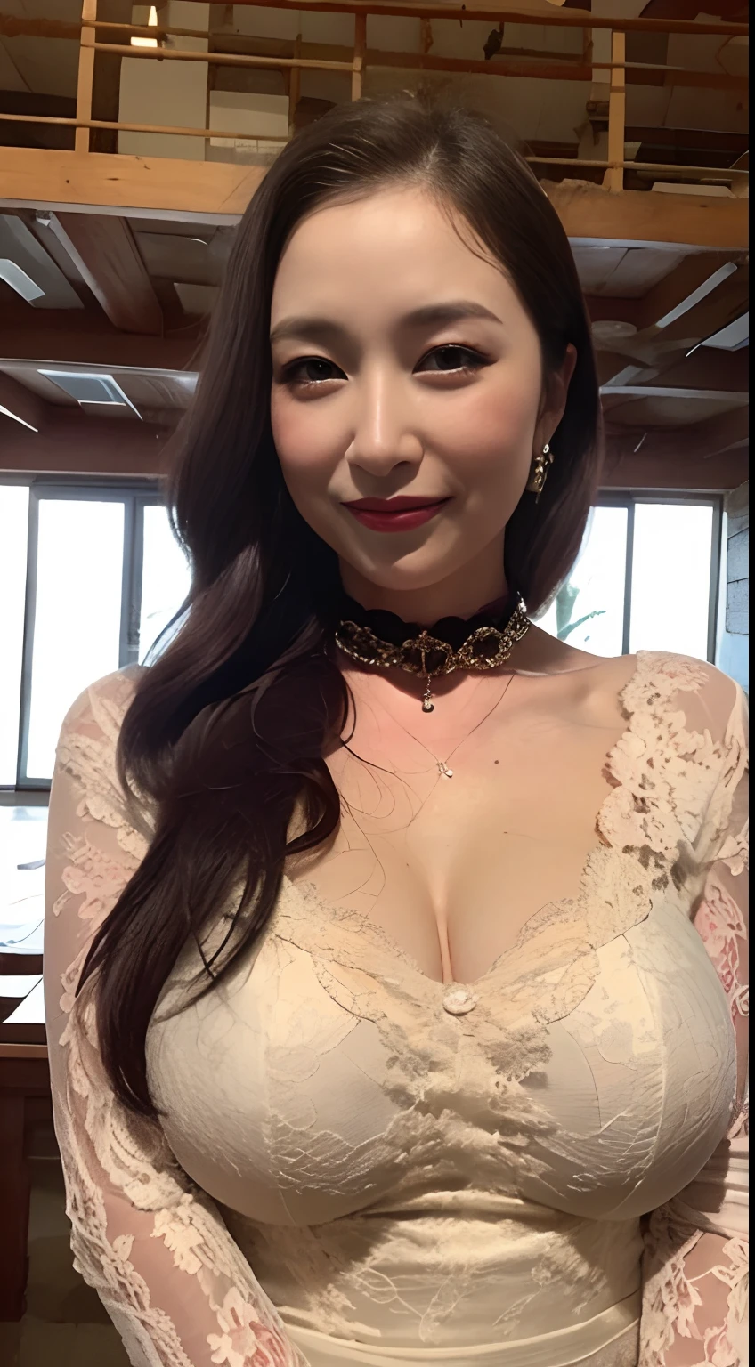 ((midnight, Need, 8K, tmasterpiece:1.3)), A whole body, Long legs, Focalors:1.2, Plump body, perfect figure beautiful woman:1.4,((Dark brown hair, huge tit:1.2 )), (low chest, deep v big breasts, Silk stockings, openwork Silk dress, Cartoon dress), ((In church, crosses)), crowd of, Highly detailed facial and skin texture, There are a lot of people, A detailed eye, 二重まぶた,largeeyes,adolable, married woman, Large breasts, Smile with, Bigger breasts, Wavy hair, Rose flower, Get wet, Sweat profusely, Red lips, Hot dance, Large bust, huge tit, Wear earrings, wearing a choker, Wear a bracelet, Noble beauty, Beautiful breasts, Full Tits, White skin, Hot, Charming, eye shadows, seductiv, Hot beauty, Raised sexy, gigantic cleavage breasts,