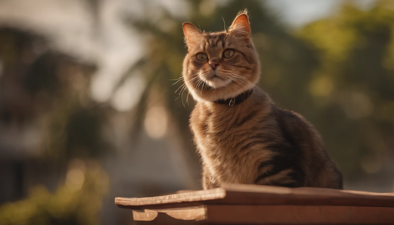 Create a stunning image of a cute cat and dog sitting gracefully on a rooftop with swaying palm trees in the background. #Cat on the roof #Palm tree #Artistic photo, sunset, thatched house. High quality and contrast photography, Unreal Engine 5, wide angle of view, depth of field, hyper detail skin, color correction, crazy details, color correction, surrealism, life-like (highest quality, masterpiece, 4k, ultra detail, sharp) focus, 8k , high definition, incredibly detailed and complex: 1.2) High definition and contrast photography, Unreal Engine 5, wide field of view, depth of field, highly detailed skin, color correction, crazy details, color correction, surrealism, real live (highest quality, masterpiece, 4k, Extremely detailed, sharply focused, 8k, high definition, incredibly detailed, complex: 1.2)
