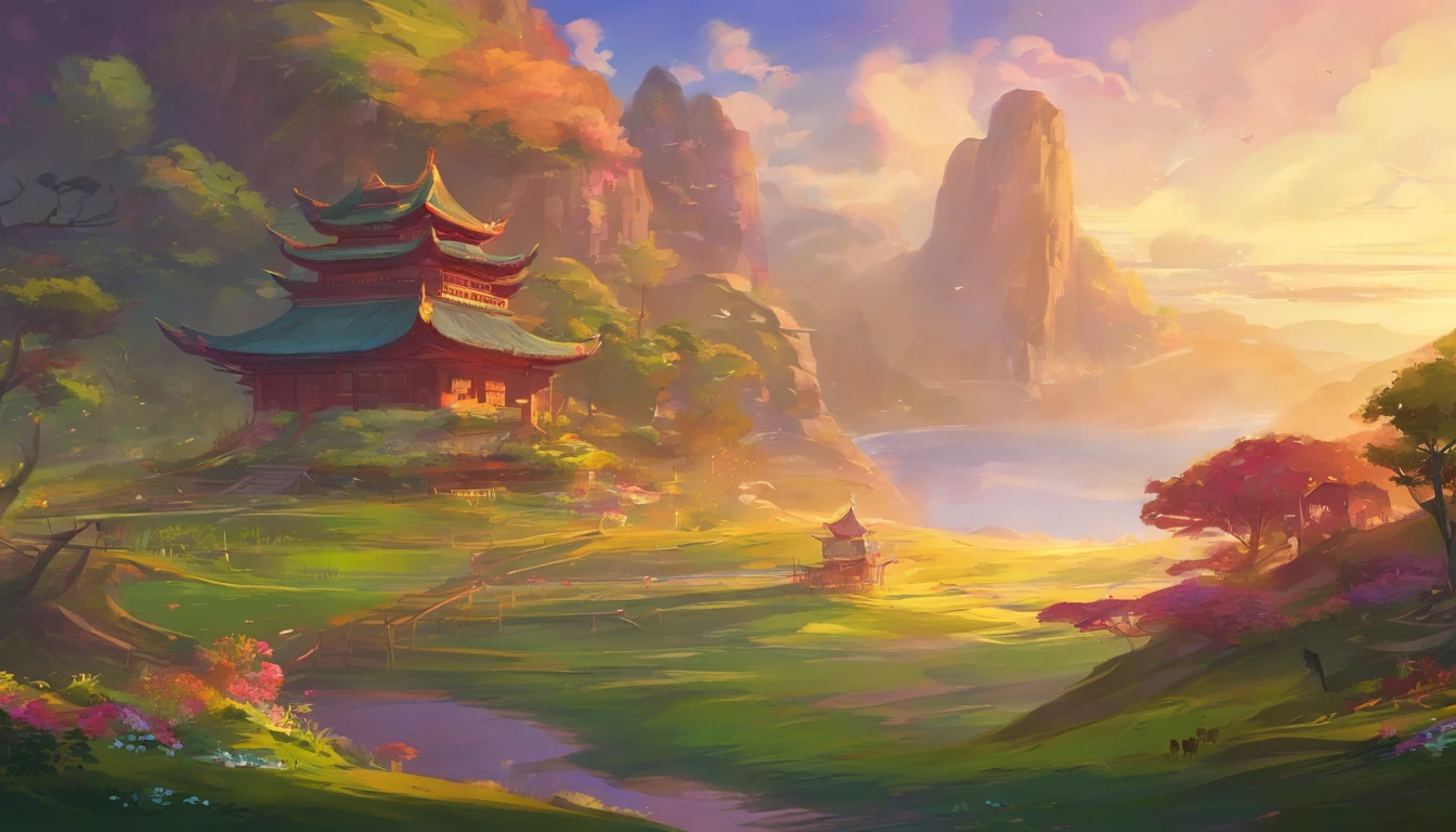 （（（Storyboard em quadrinhos））），tira，Imagem bidimensional，estilo manhwa，Makoto Shinkai animation style，Makoto Shinkai animated film art style，Ultra-wide viewing angle，China-style，uma cidade com belas paisagens，Vista distante，super-fino，Ultra - Detalhado，alta qulidade，8k ，oc renderizado，dynamic viewing angle，hiper real，Ultra foto realsisim