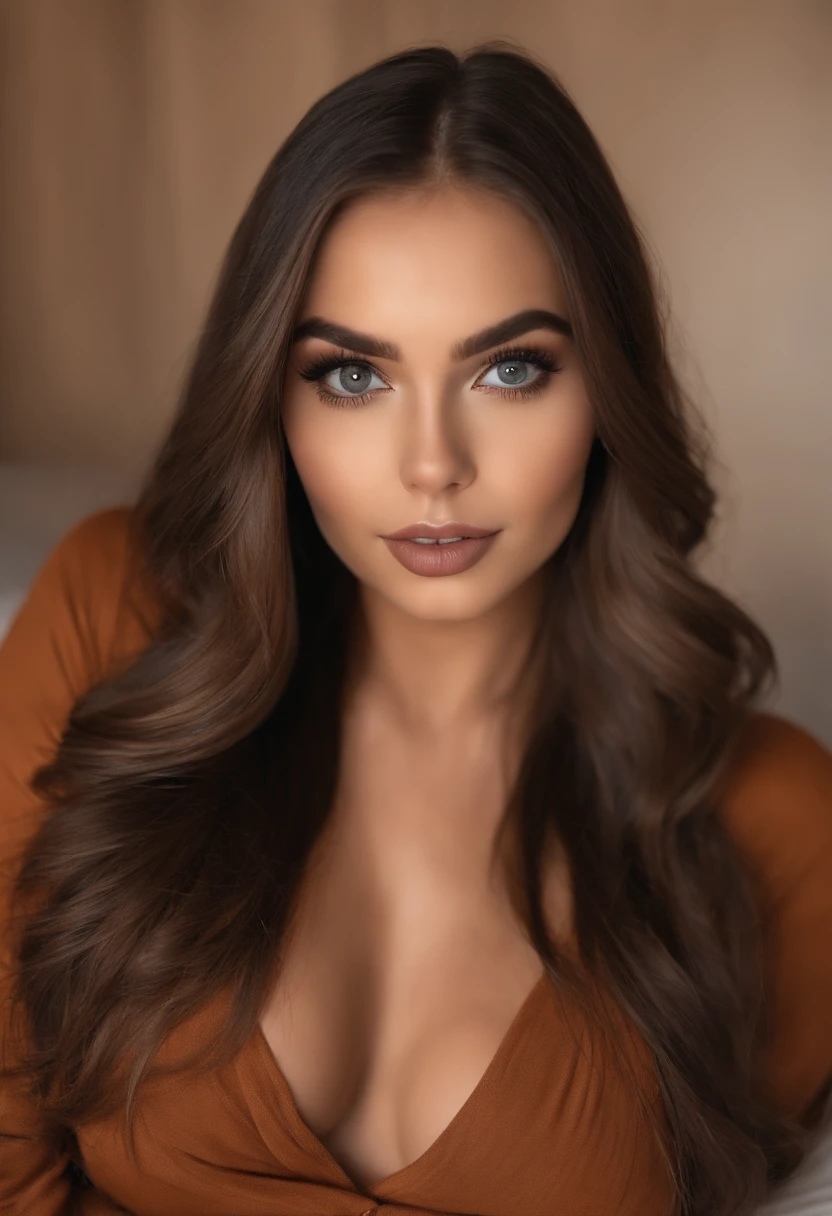 Arafed Mujer totalmente , Chica sexy con ojos marrones, ultra realista, meticulosamente detallado, Retrato Sophie Mudd, brown hair and large eyes, selfie de una mujer joven, Ojos del dormitorio, Violeta Myers, sin maquillaje, Maquillaje natural, staring directly into camera, cara con artgram, maquillaje sutil, Impresionante foto de cuerpo completo arrodillado en la cama, En el dormitorio, Medium to large size bust nude
