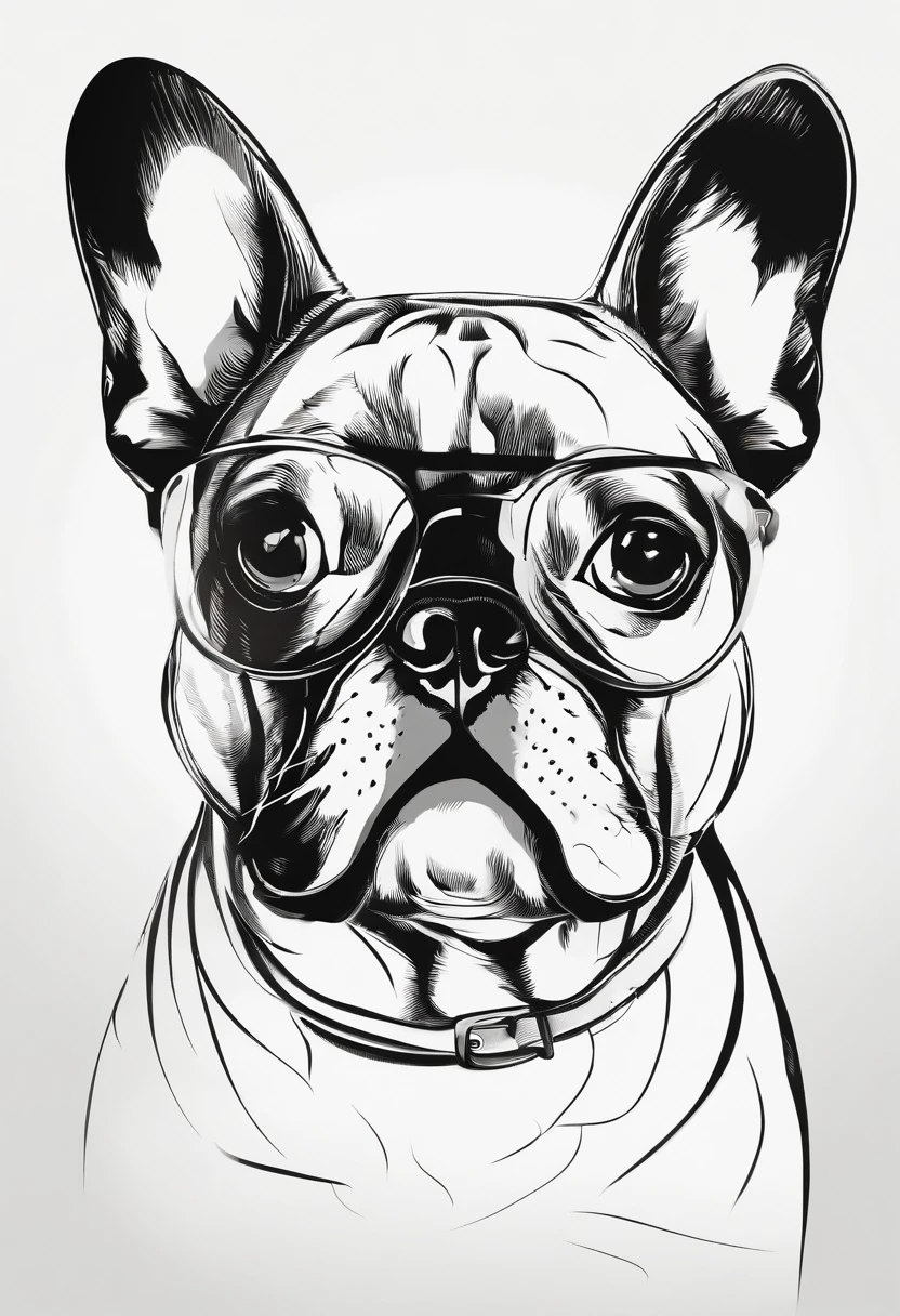 A French Bulldog , destaque no rosto , wearing modern glasses , estilo moderno , foco rosto