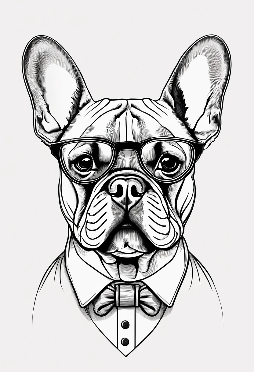 A French Bulldog , destaque no rosto , wearing modern glasses , estilo moderno , foco rosto