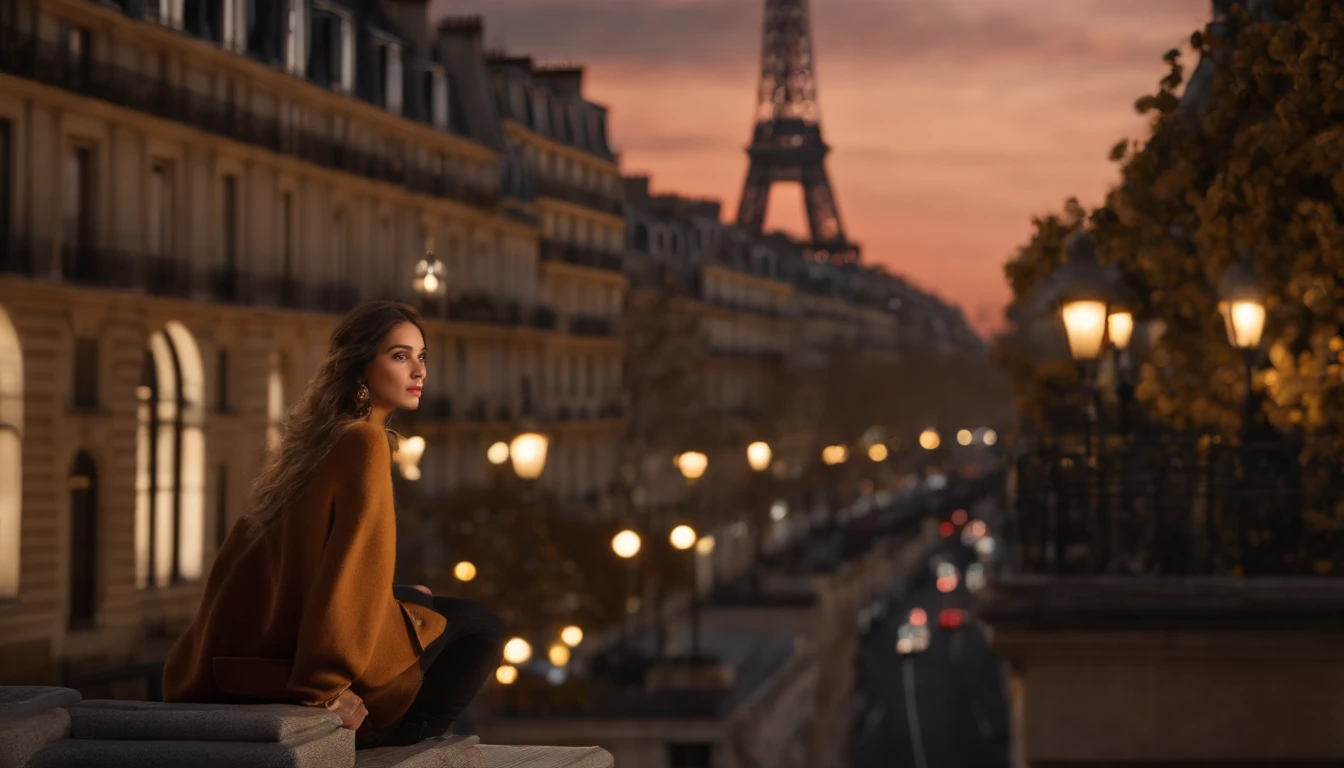 (8k、qualidade superior、obra prima:1.2)、 (realisitic、Fotorrealista:1.37)、 ultra-detalhada、djsoda、 1 em、corpo inteiroesbian、Wearing a turtleneck sweater and skinny jeans、Standing in the streets of Paris with the Eiffel Tower in the background、 pequeno bonito、 beautiful detailed sky、Noite, Escuro, lua, tiny breast、 belos olhos detalhados、 (comprimento do cabelo:1.2)、 cabelo flutuante estilo NovaFrog、