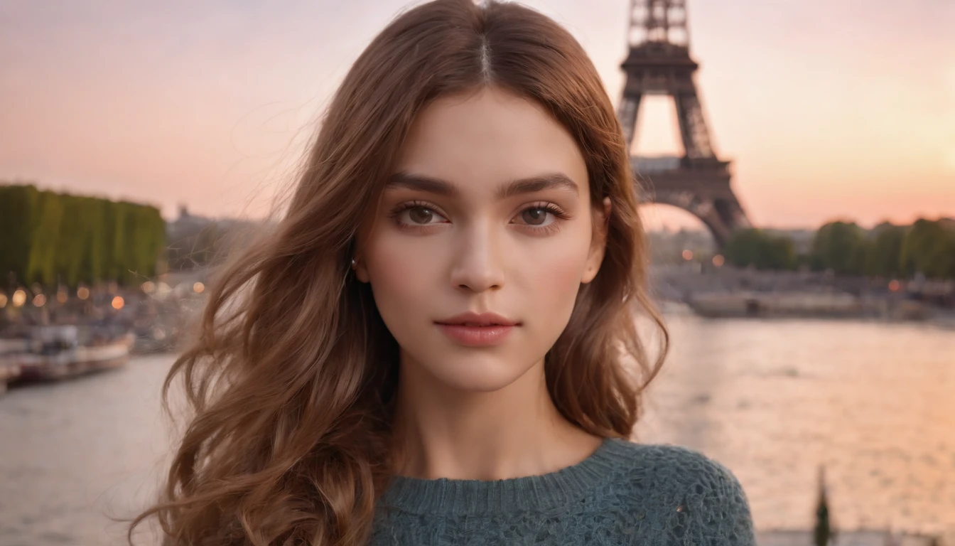 (8k、qualidade superior、obra prima:1.2)、 (realisitic、Fotorrealista:1.37)、 ultra-detalhada、djsoda、 1 em、corpo inteiroesbian、Wearing a turtleneck sweater and skinny jeans、Standing in the streets of Paris with the Eiffel Tower in the background、 pequeno bonito、 beautiful detailed sky、Noite, Escuro, lua, tiny breast、 belos olhos detalhados、 (comprimento do cabelo:1.2)、 cabelo flutuante estilo NovaFrog、
