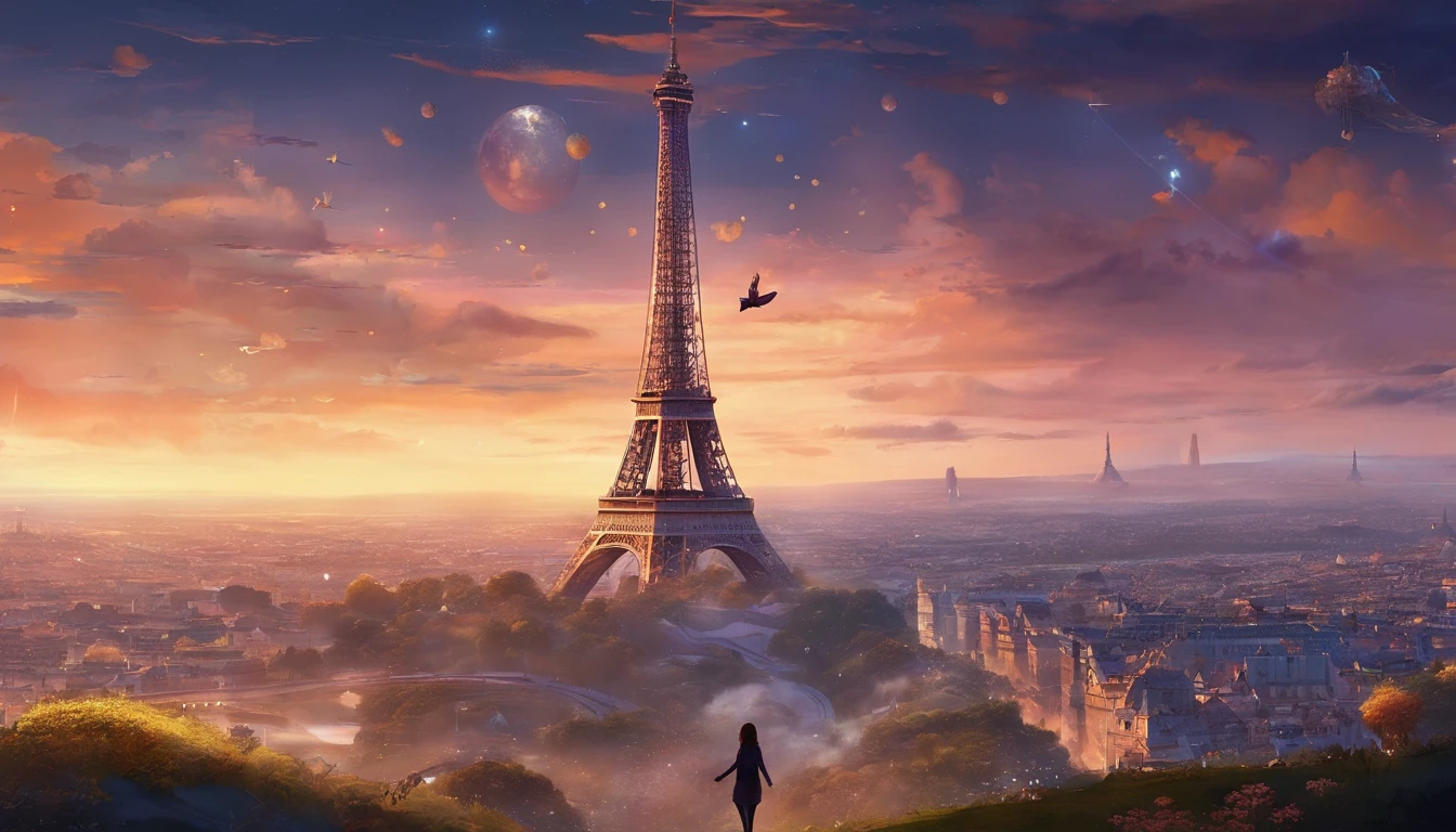 (8k、qualidade superior、obra prima:1.2)、 (realisitic、Fotorrealista:1.37)、 ultra-detalhada、djsoda、 1 em、corpo inteiroesbian、Wearing a turtleneck sweater and skinny jeans、Standing in the streets of Paris with the Eiffel Tower in the background、 pequeno bonito、 beautiful detailed sky、Noite, Escuro, lua, tiny breast、 belos olhos detalhados、 (comprimento do cabelo:1.2)、 cabelo flutuante estilo NovaFrog、