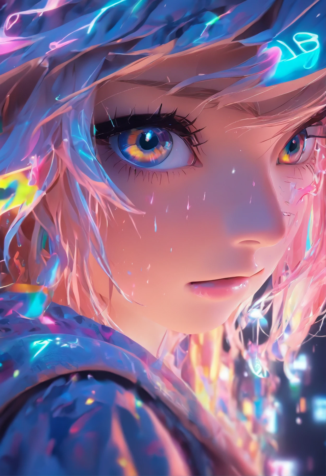 Top quality.。.3D.Masterpiece, high resolution, 8K, Hoodie and anime style girl, One girl, detailed line art, Digital enhancement, Close up, Anime core, Flowing fabric,Tears