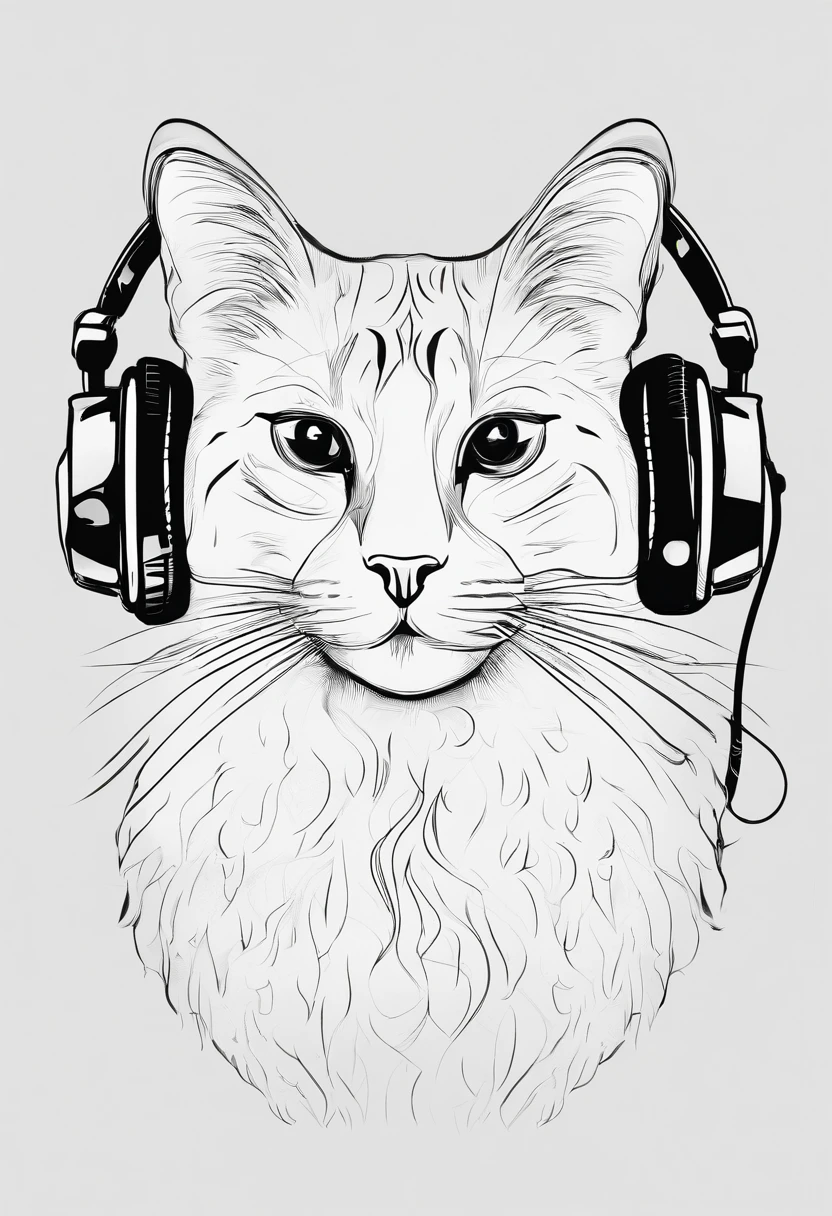 um gato , destaque no rosto , usando headphone , estilo moderno , foco rosto