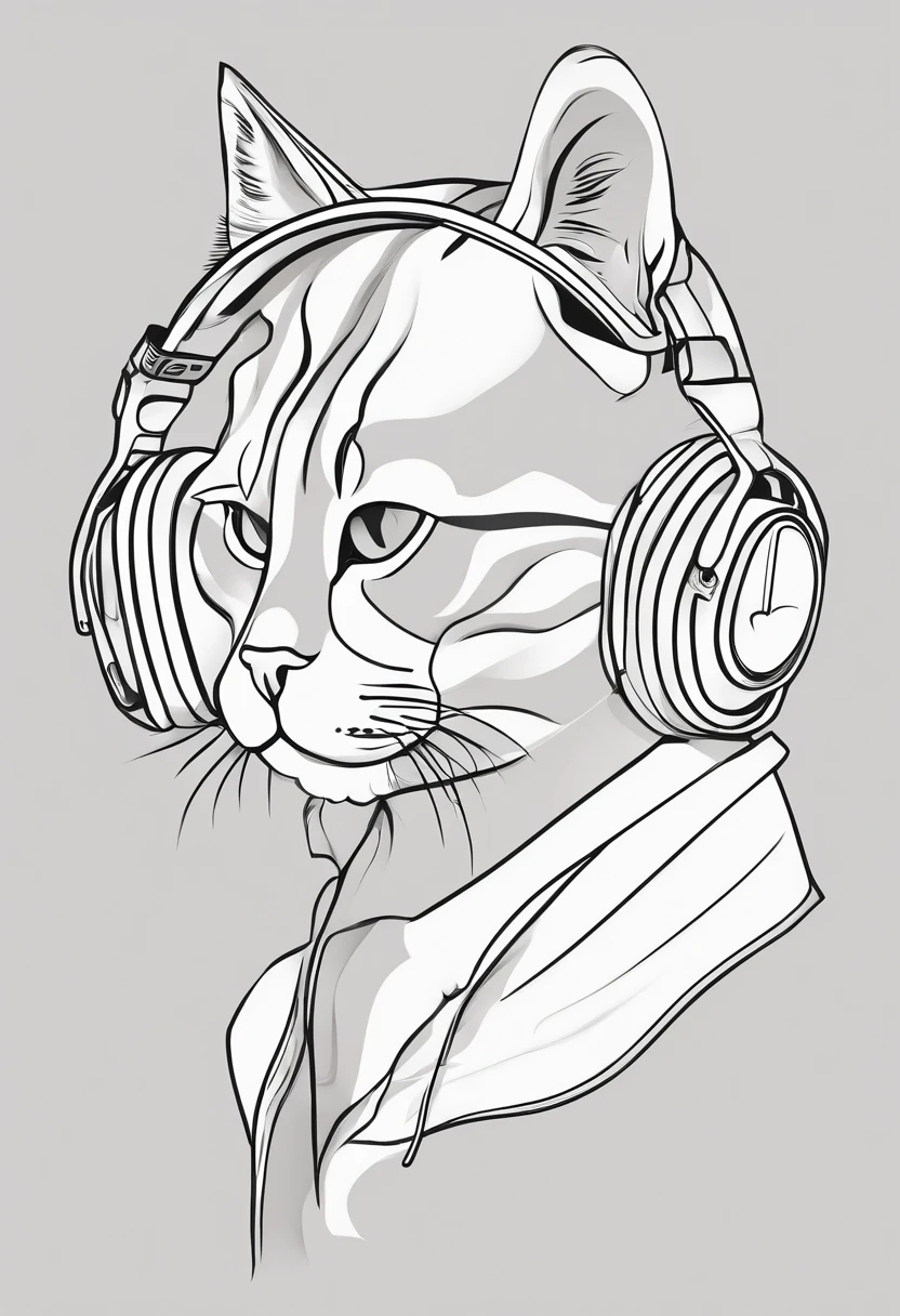 um gato , destaque no rosto , usando headphone , estilo moderno , foco rosto