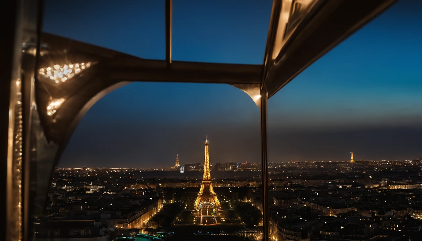 a Torre Eiffel、A Torre Eiffel tem vista para as ruas de Paris、Torre Eiffel renovada em 2077、The Eiffel Tower has a stronger presence than conventional objects、Eiffel Tower in the near future、Eiffel Tower at night、Eiffel Tower illuminated by neon lights、Paisagem urbana noturna、