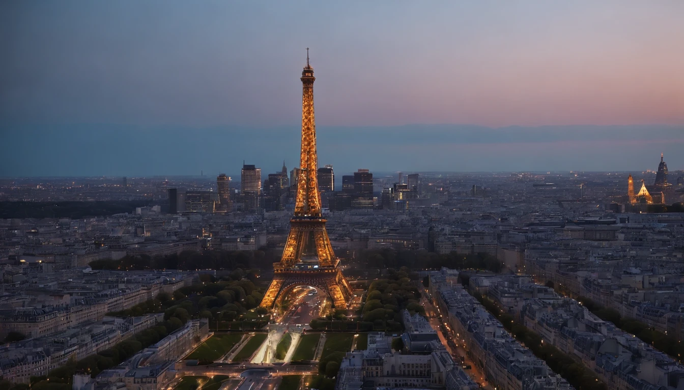 a Torre Eiffel、A Torre Eiffel tem vista para as ruas de Paris、Torre Eiffel renovada em 2077、The Eiffel Tower has a stronger presence than conventional objects、Eiffel Tower in the near future、Eiffel Tower at night、Eiffel Tower illuminated by neon lights、Paisagem urbana noturna、