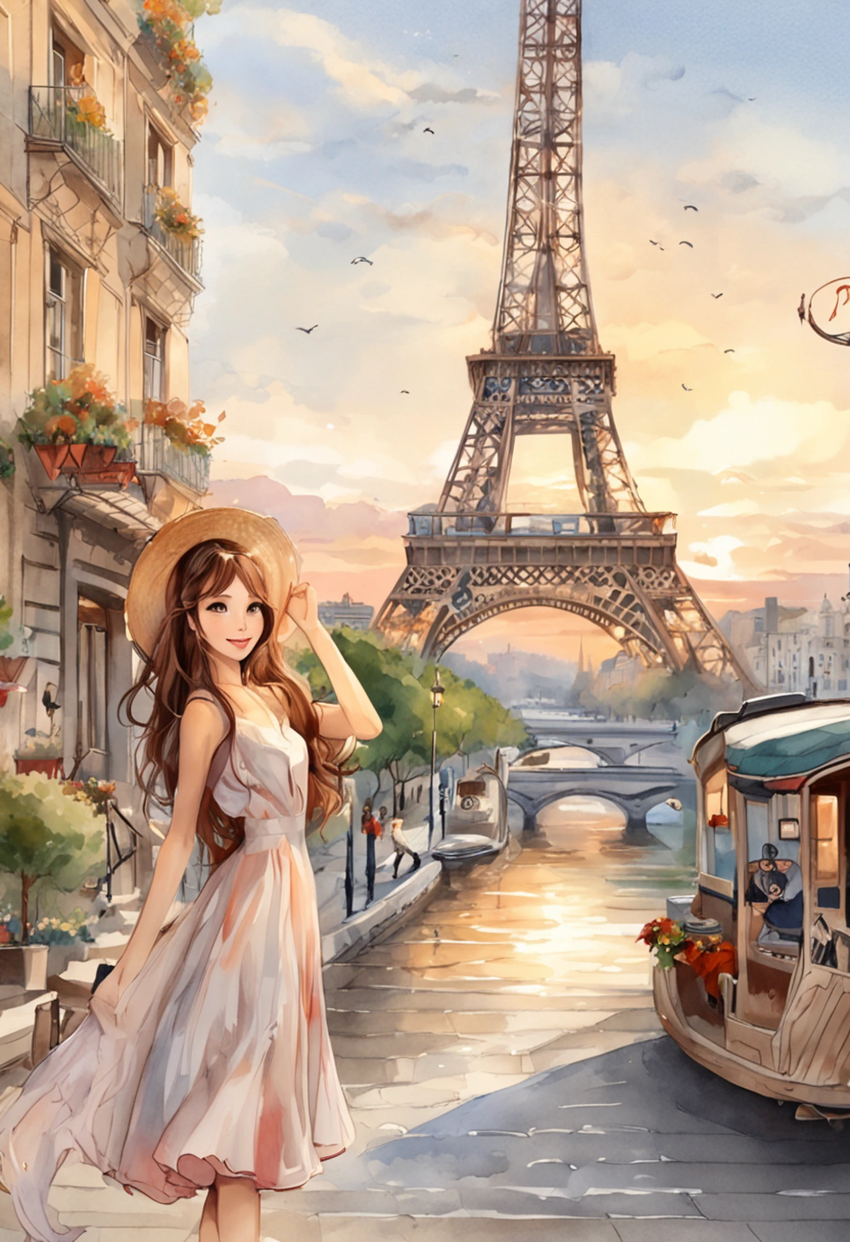 (8K、top-quality、masterpiece:1.2)、 (realisitic、Photorealsitic:1.37)、 ultra-detailliert、DJSODA、 1 girl in、full bodyesbian、Wearing a turtleneck sweater and skinny jeans、Standing in the streets of Paris with the Eiffel Tower in the background、 cute little、独奏、 Beautiful detailed sky、 (a smile:1.15)、(Mouth closed)、 tiny chest、 beatiful detailed eyes、 (length hair:1.2)、 Floating Hair Novafrog Style、