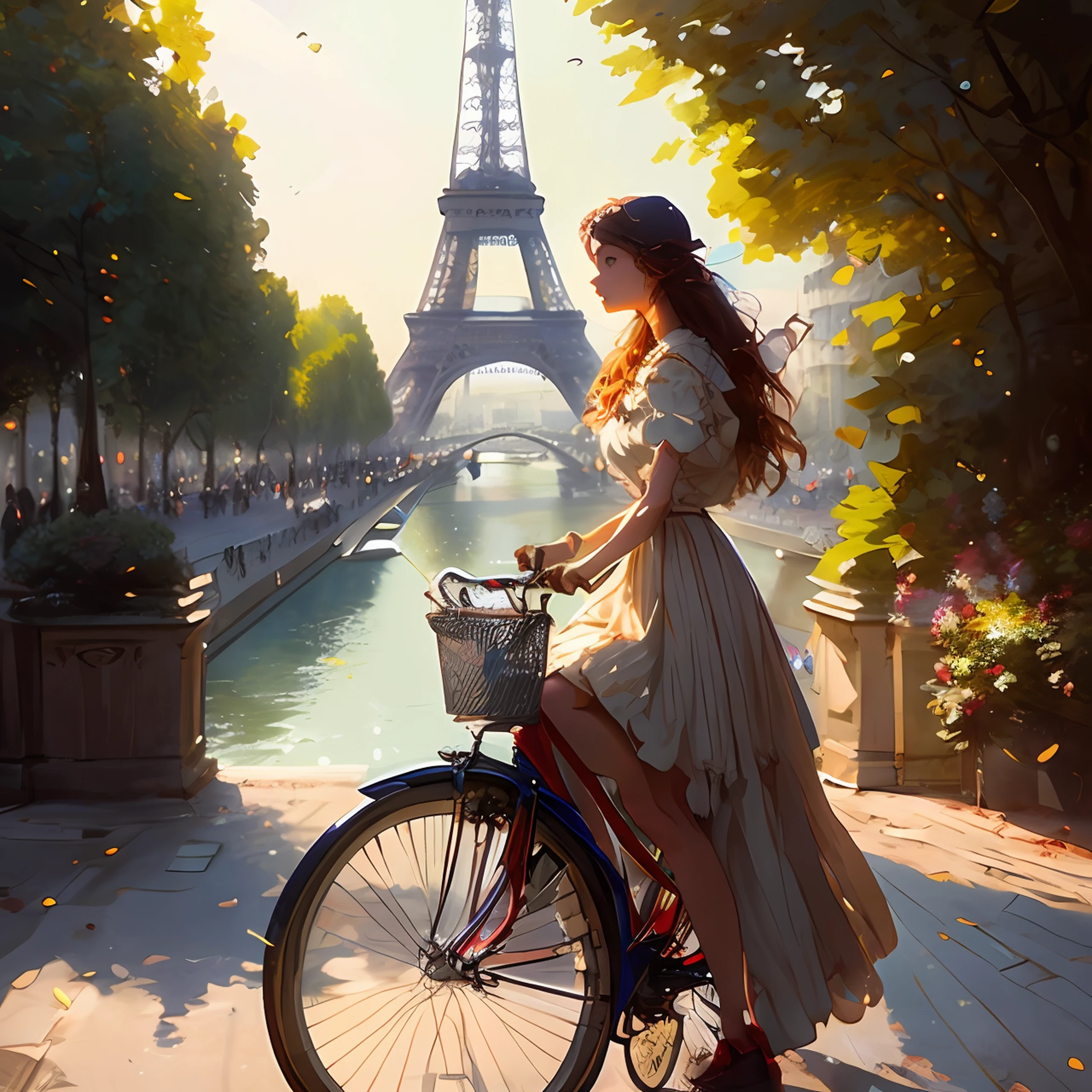 araffe riding a bike in front of the eiffel tower, with eiffel view, in front of the eiffel tower, eiffel tower, paris eiffel tower, eiffel tower in the middle, eiffel tower left, eiffel tower photography, eiffel tower is burning, traveling in france, paris, in paris, eiffel tower in istanbul, paris city, stunning image, france, french girl